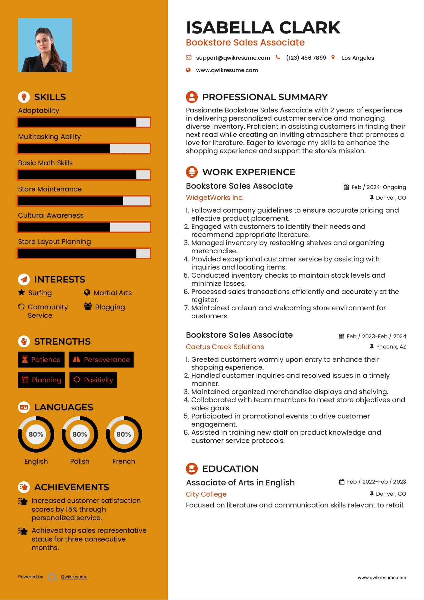 Bookstore Sales Associate Resume Template