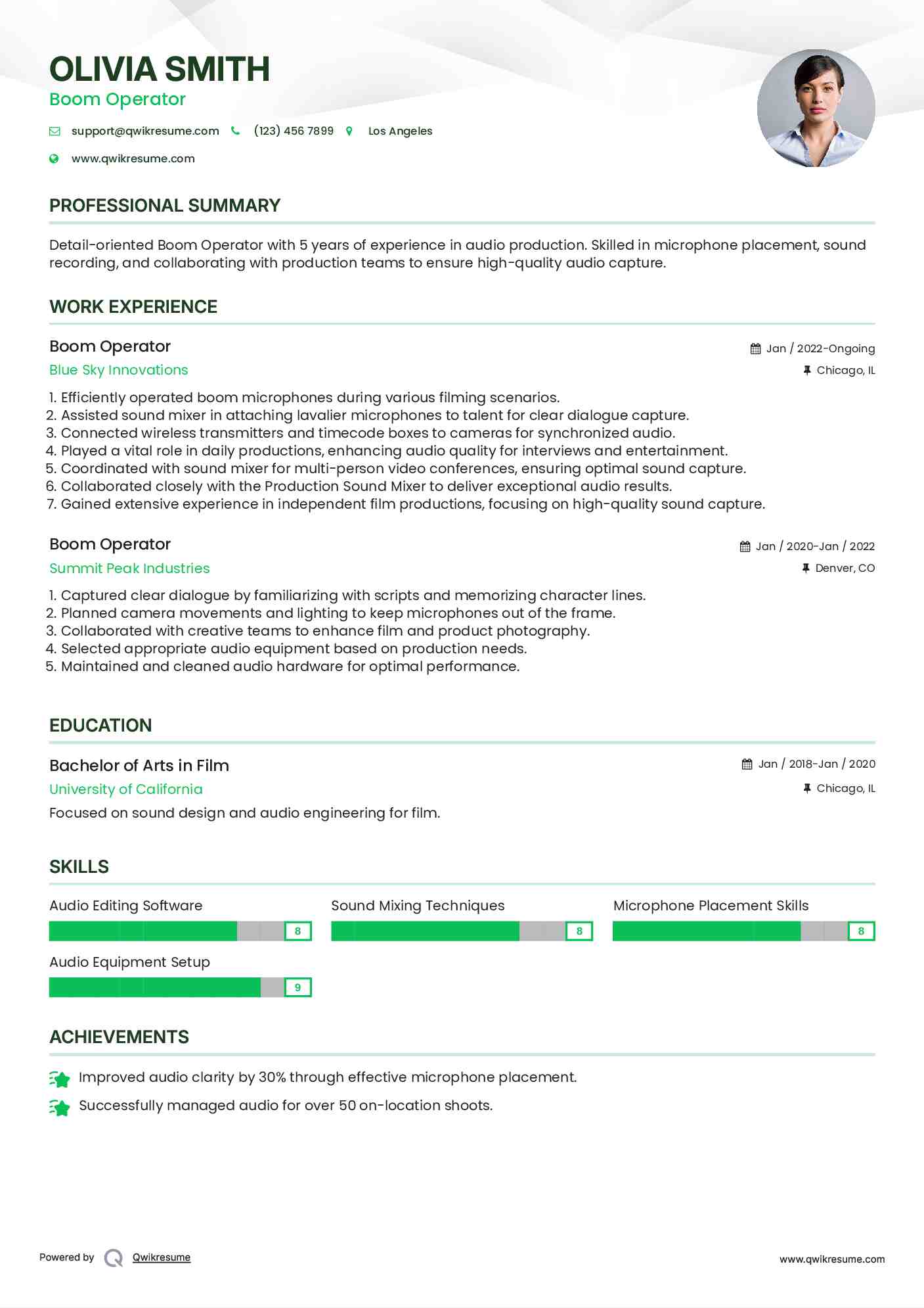 Boom Operator Resume Format