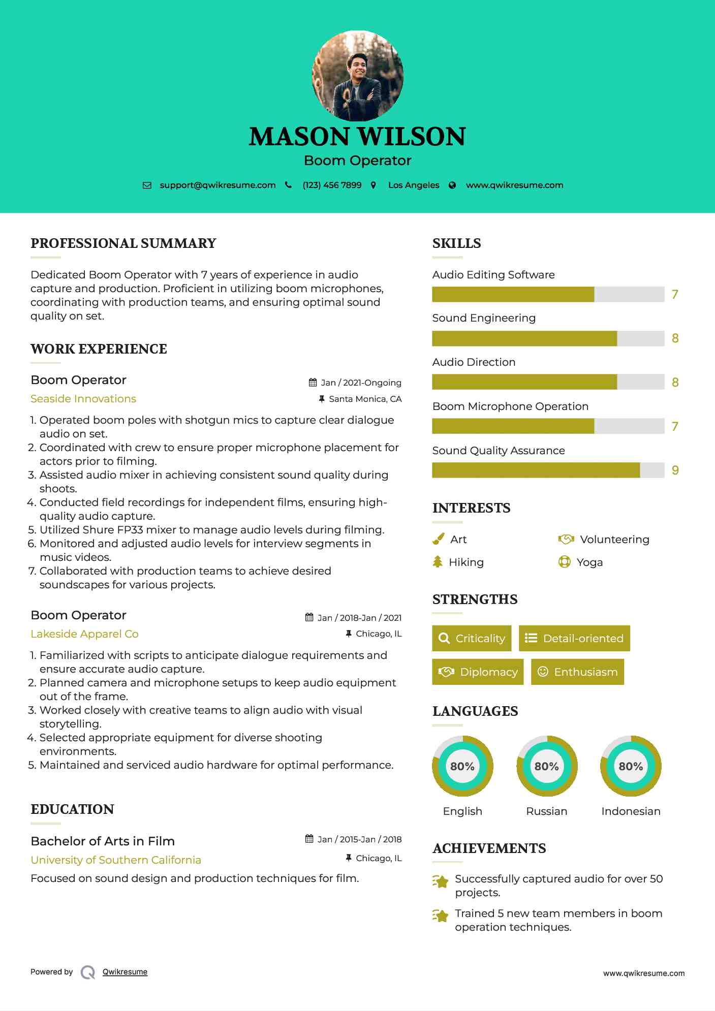 Boom Operator Resume Example