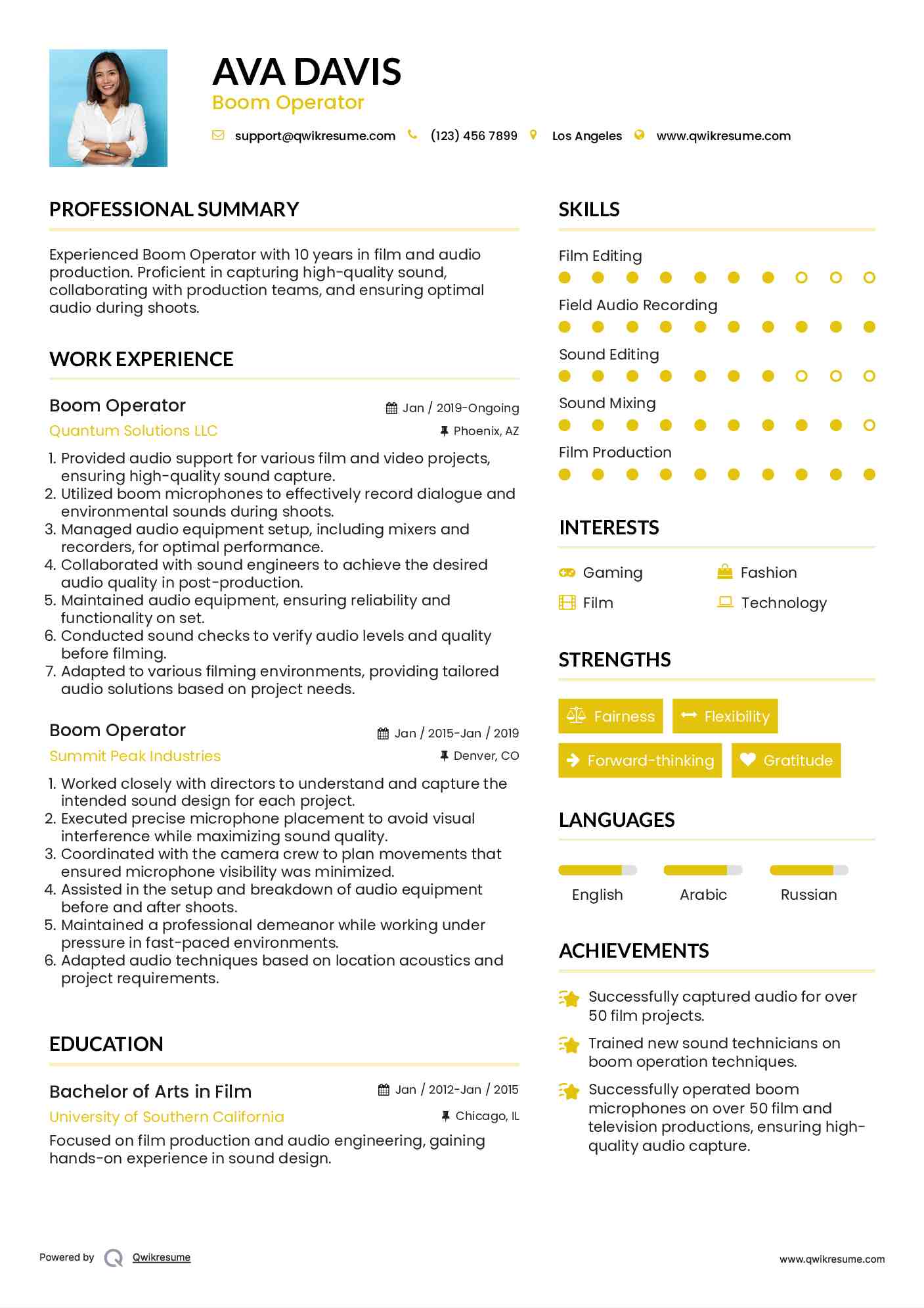 Boom Operator Resume Format