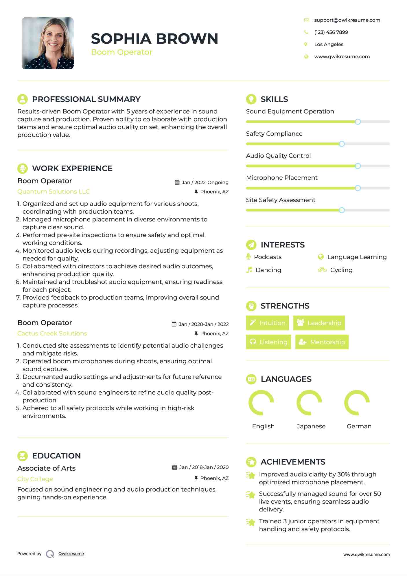 Boom Operator Resume Format