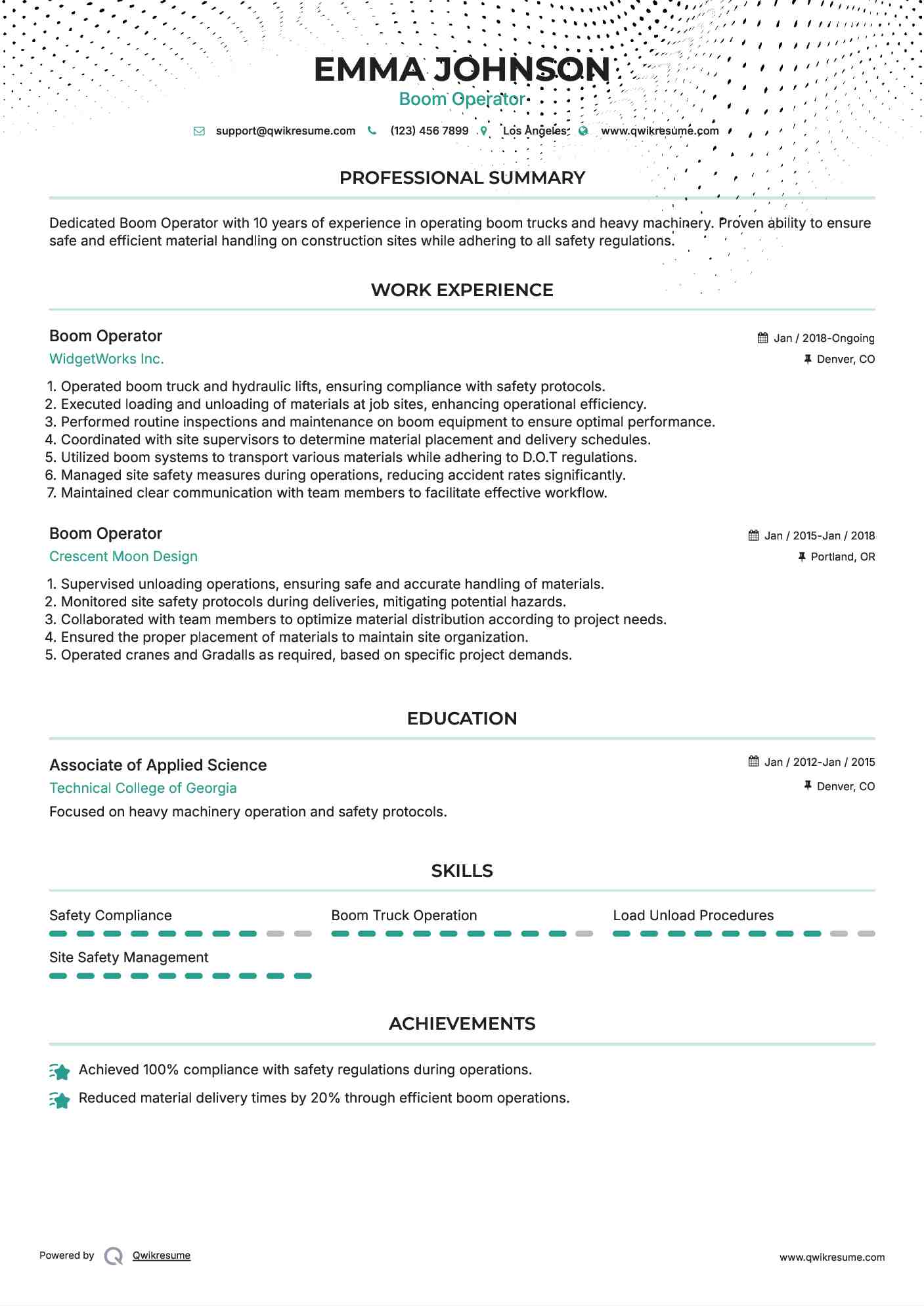Boom Operator Resume Example