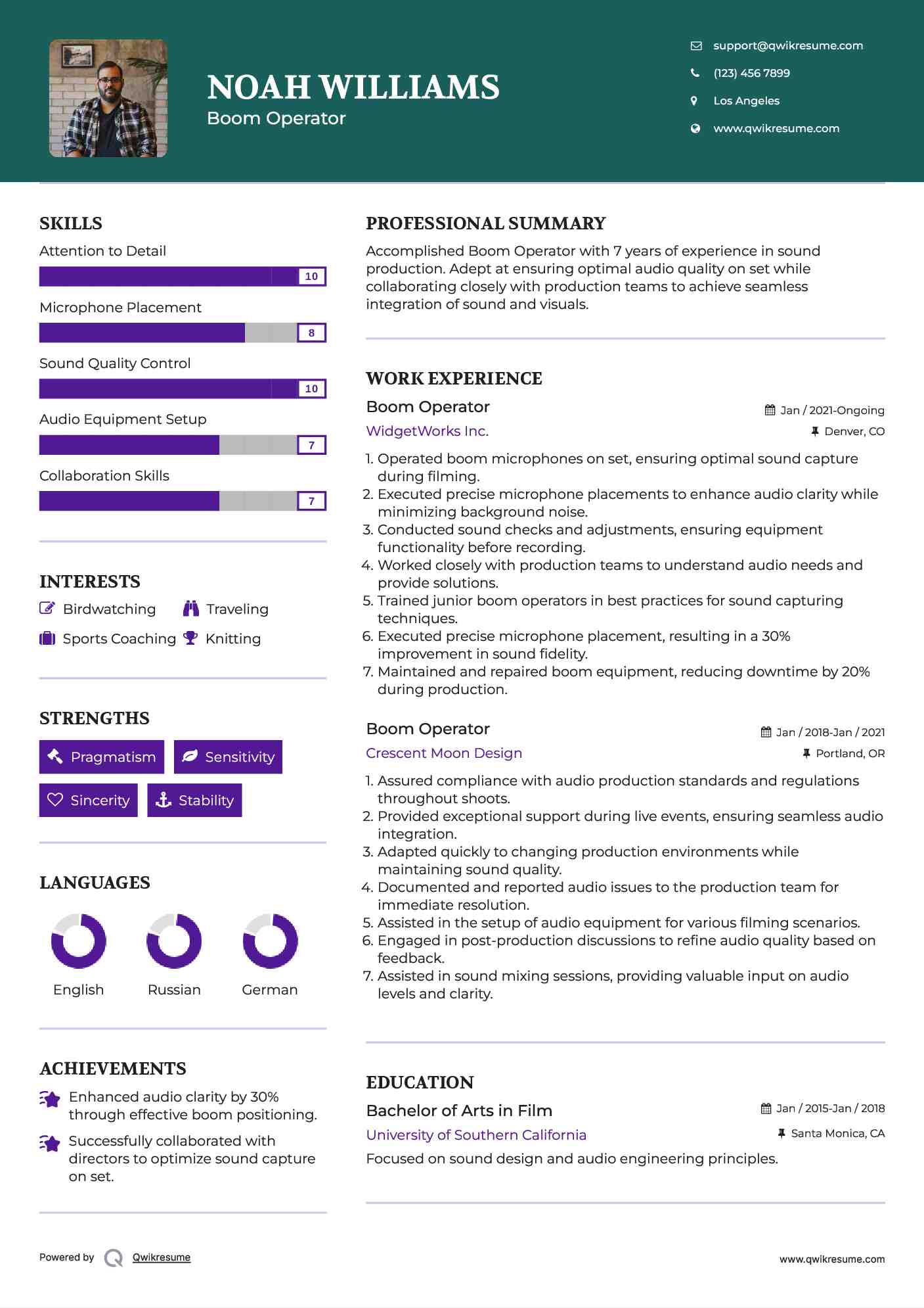 Boom Operator Resume Sample