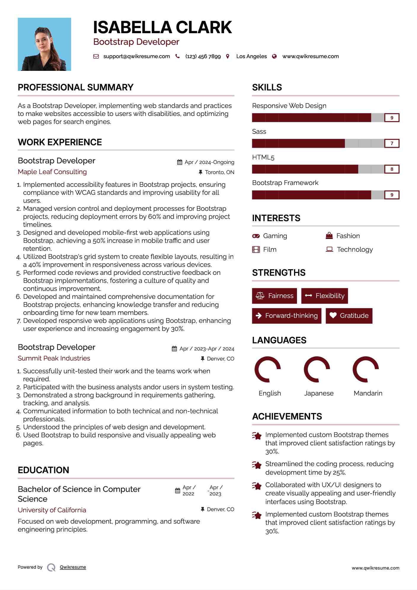 Bootstrap Developer Resume Template