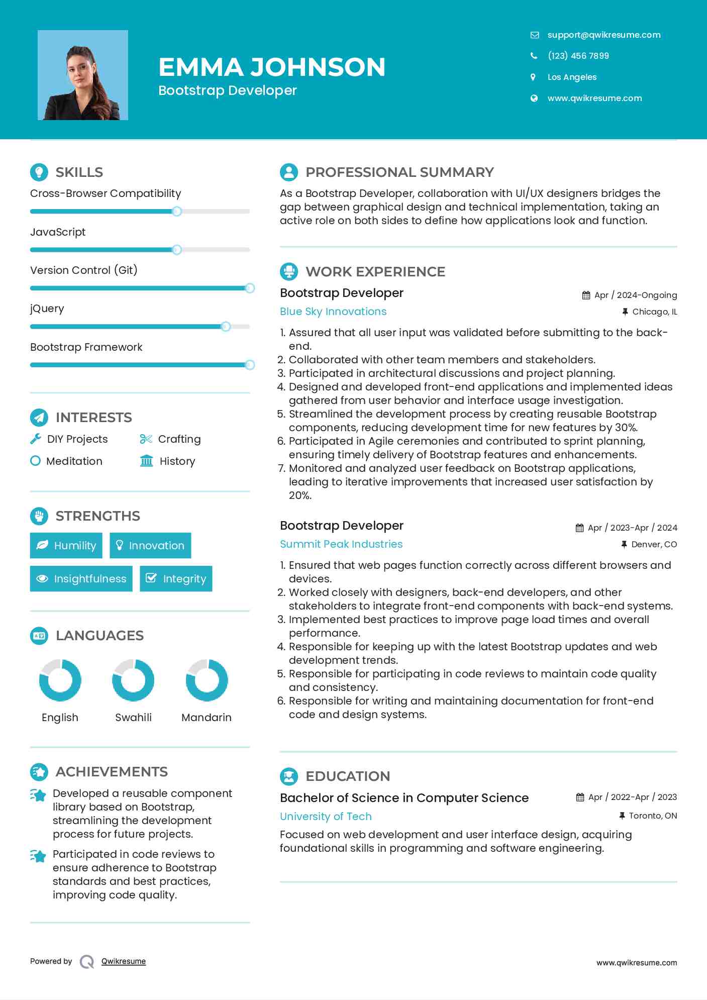 Bootstrap Developer Resume Template
