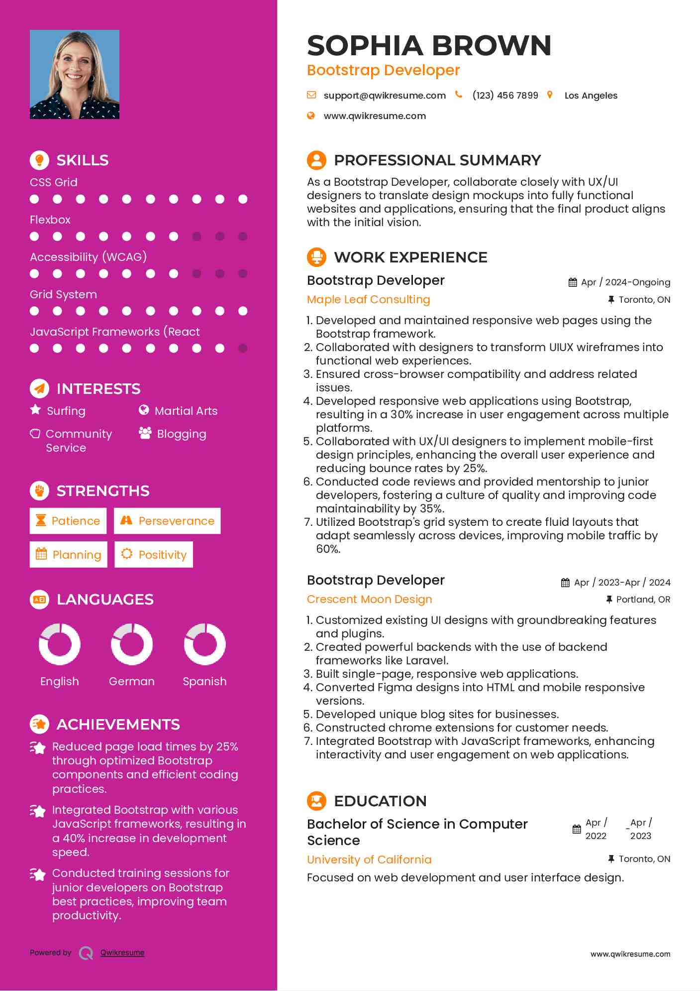 Bootstrap Developer Resume Model
