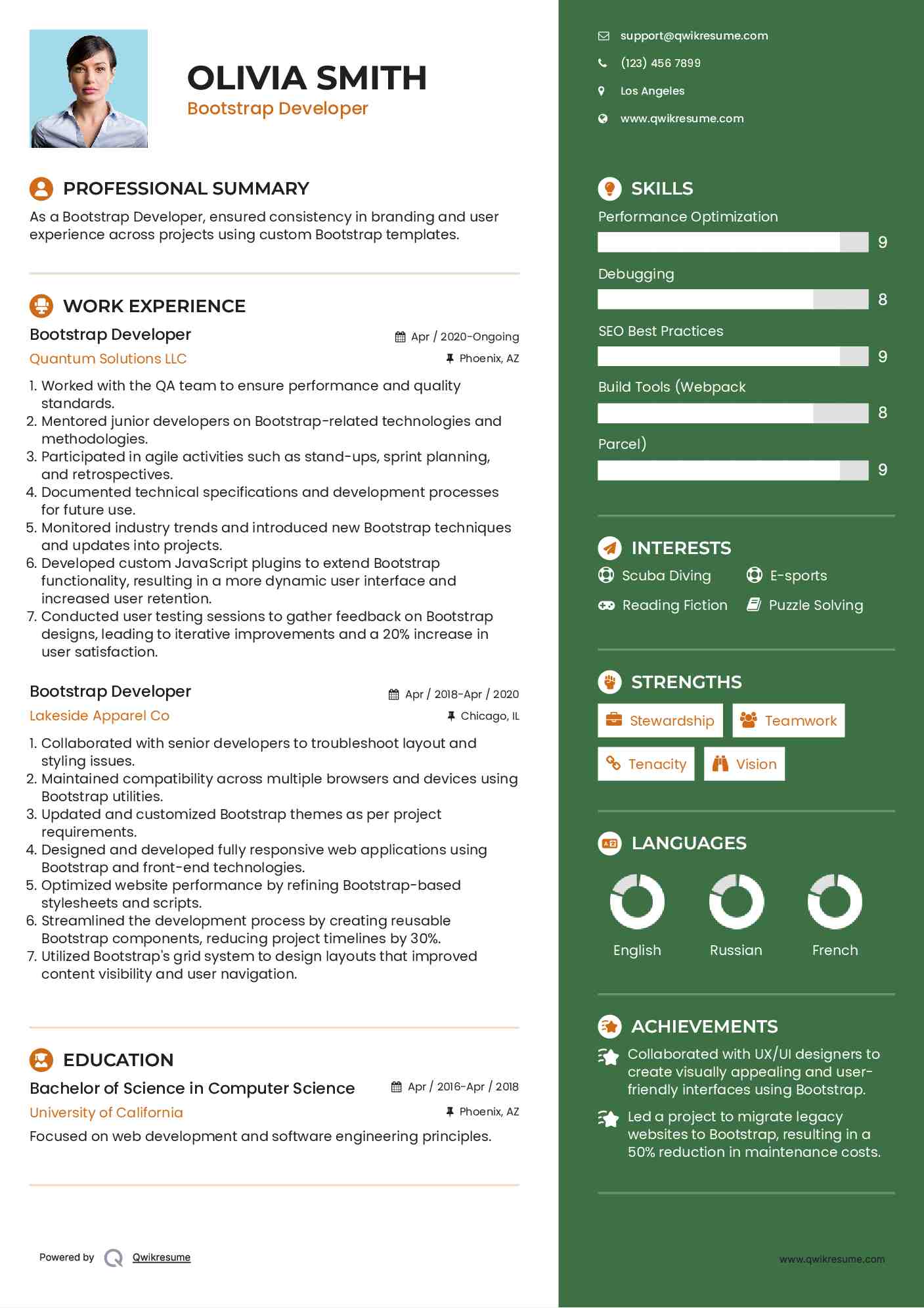 Bootstrap Developer Resume Example