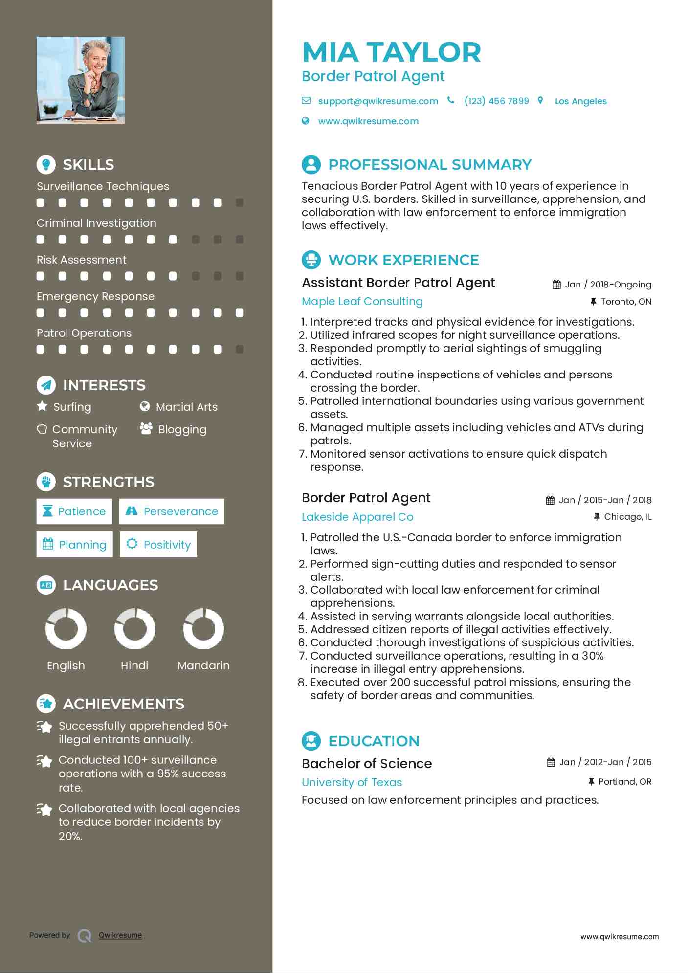 Assistant Border Patrol Agent Resume Model