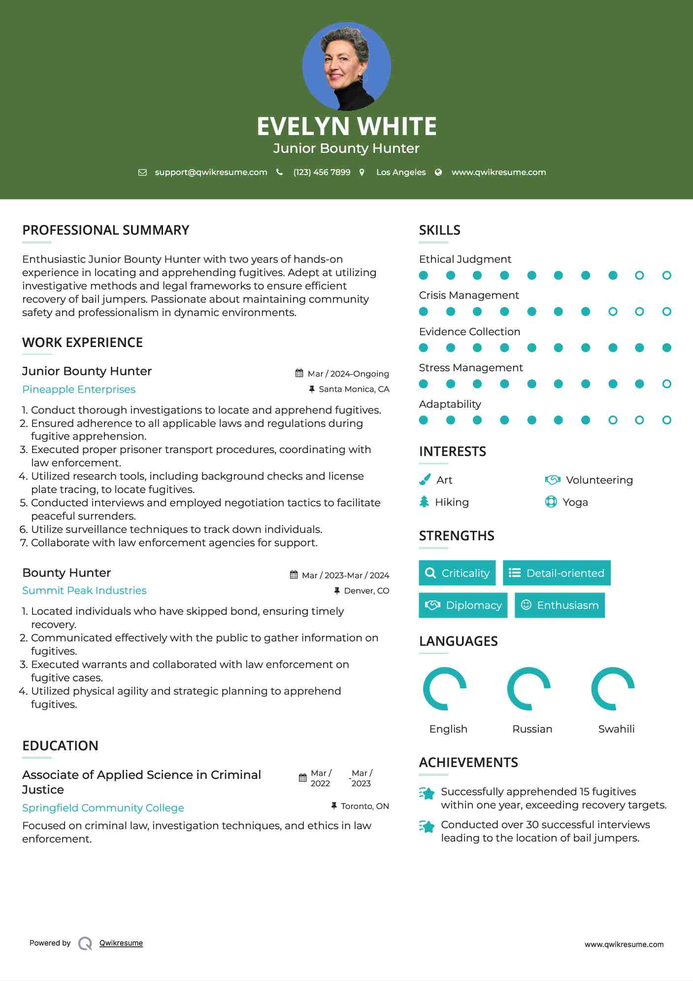 Junior Bounty Hunter Resume Example
