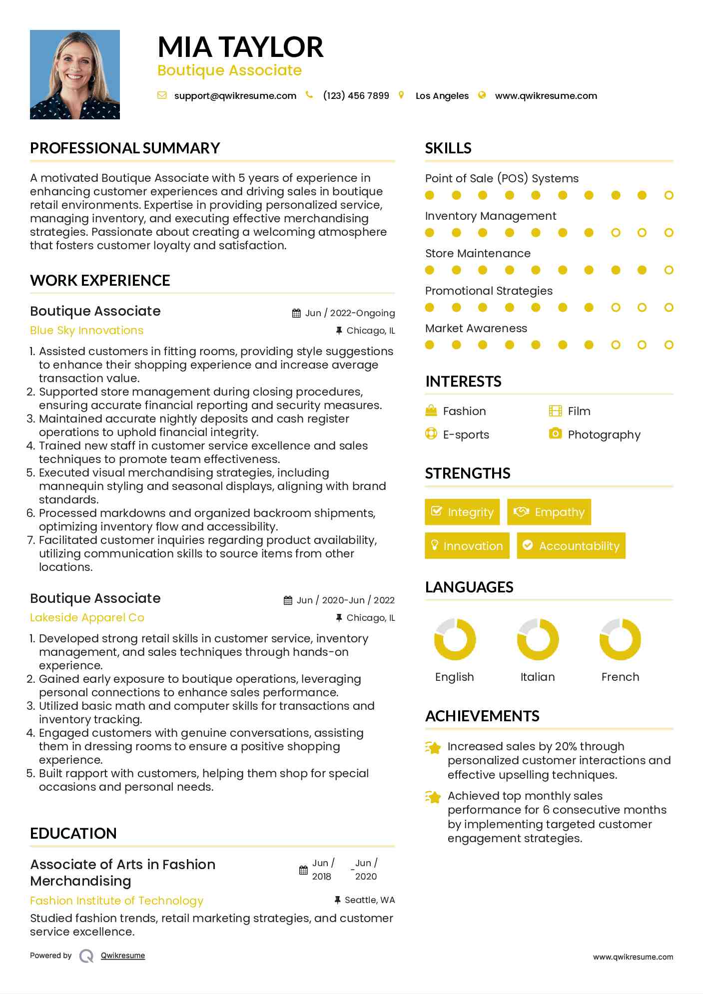 Boutique Associate Resume Sample