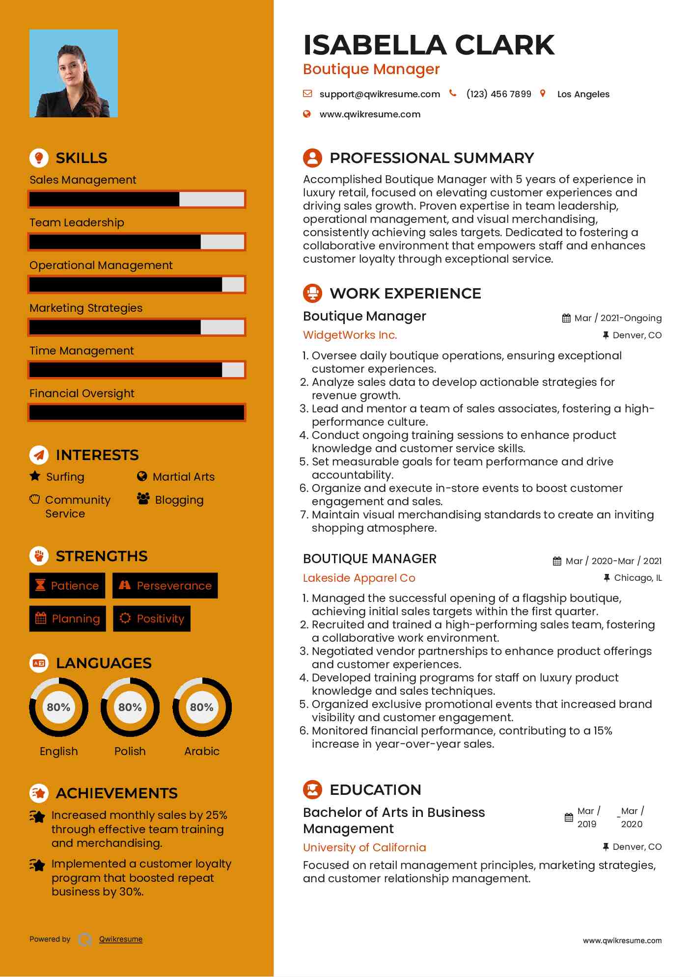 Boutique Manager Resume Model