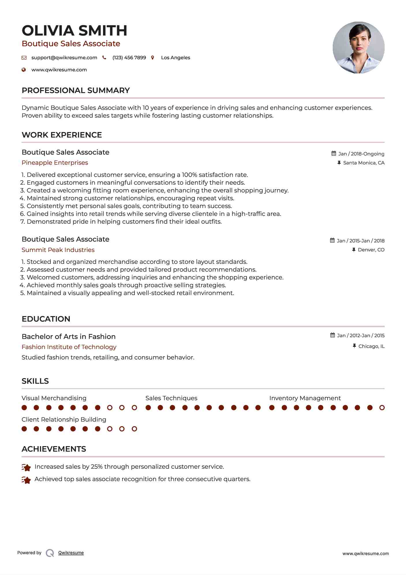 Boutique Sales Associate Resume Example