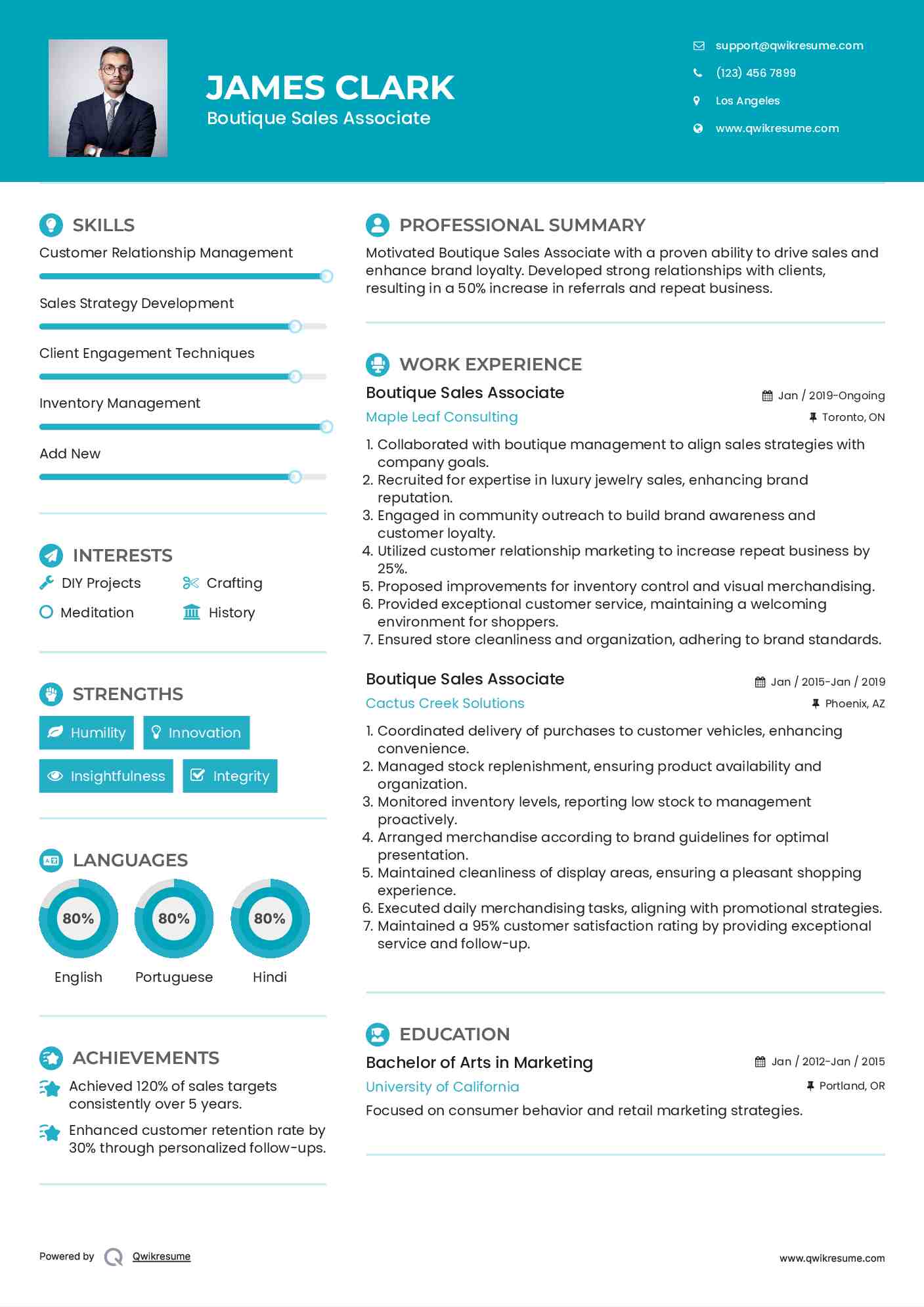 Boutique Sales Associate Resume Model