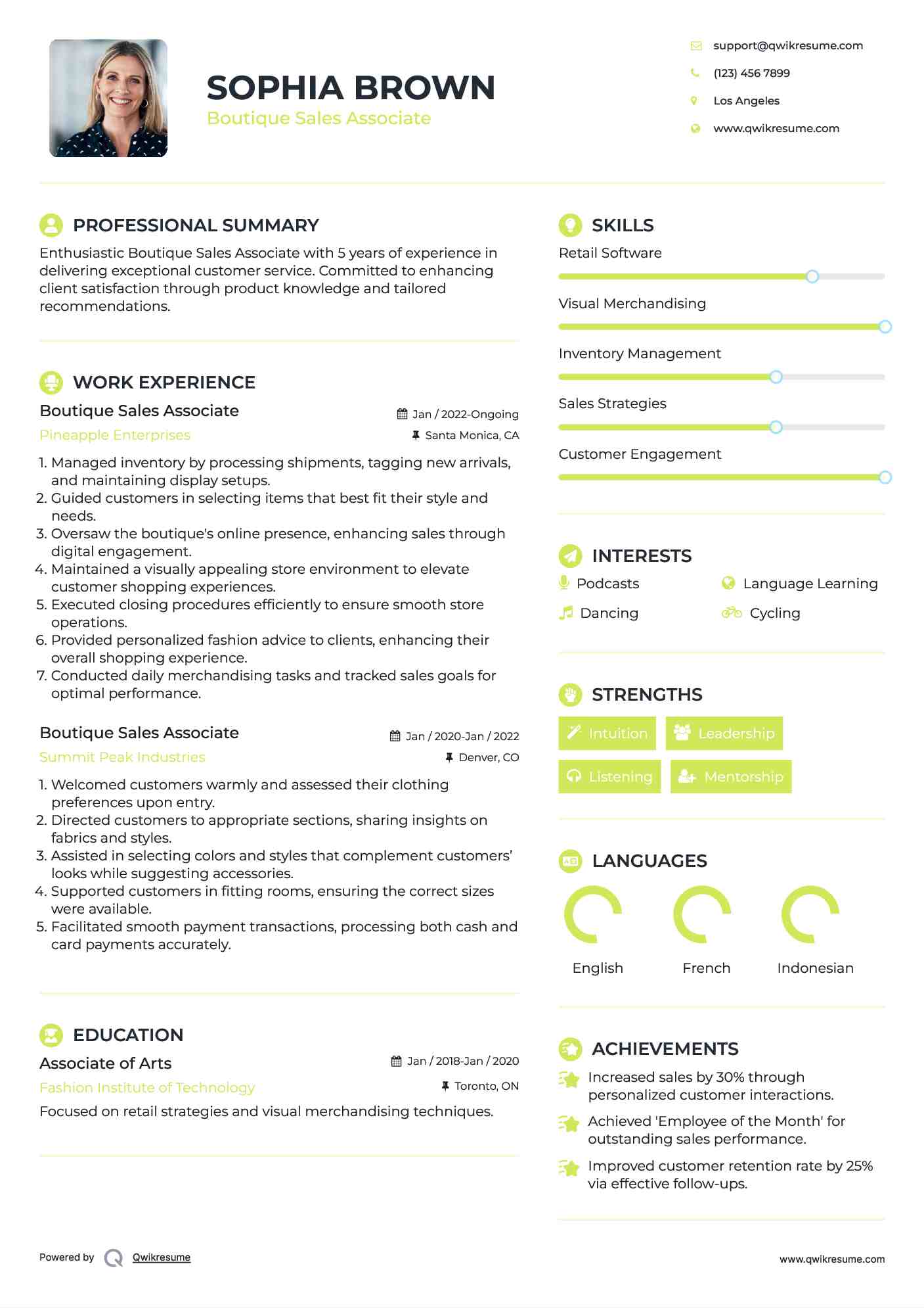 Boutique Sales Associate Resume Template
