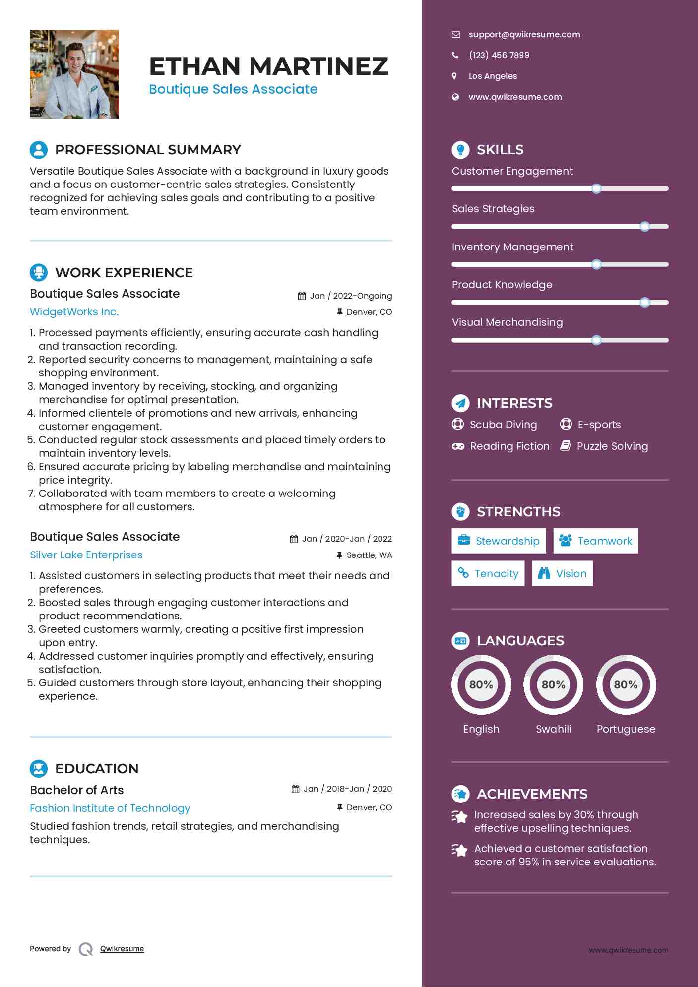 Boutique Sales Associate Resume Example