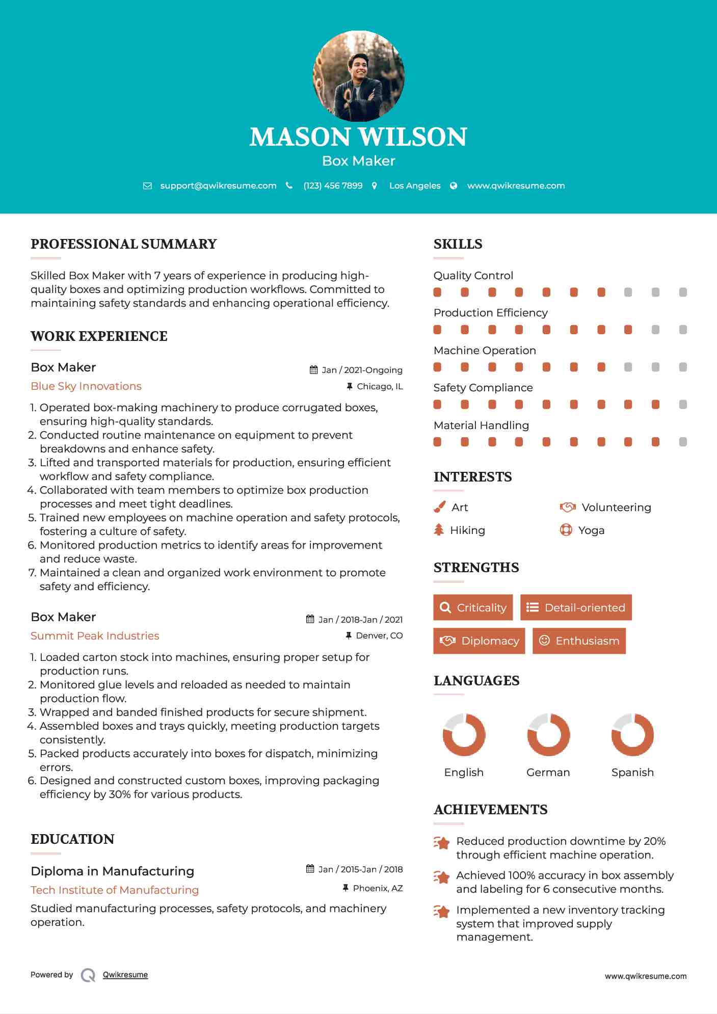 Box Maker Resume Samples QwikResume