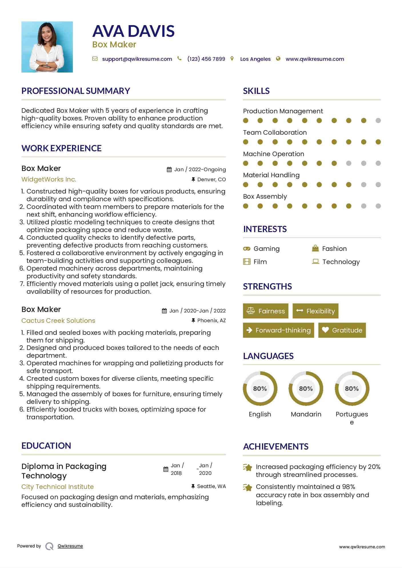 Box Maker Resume Samples QwikResume