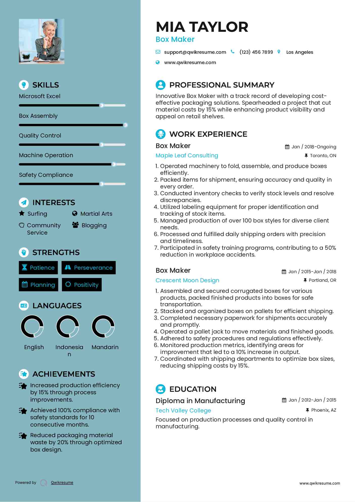 Box Maker Resume Samples QwikResume