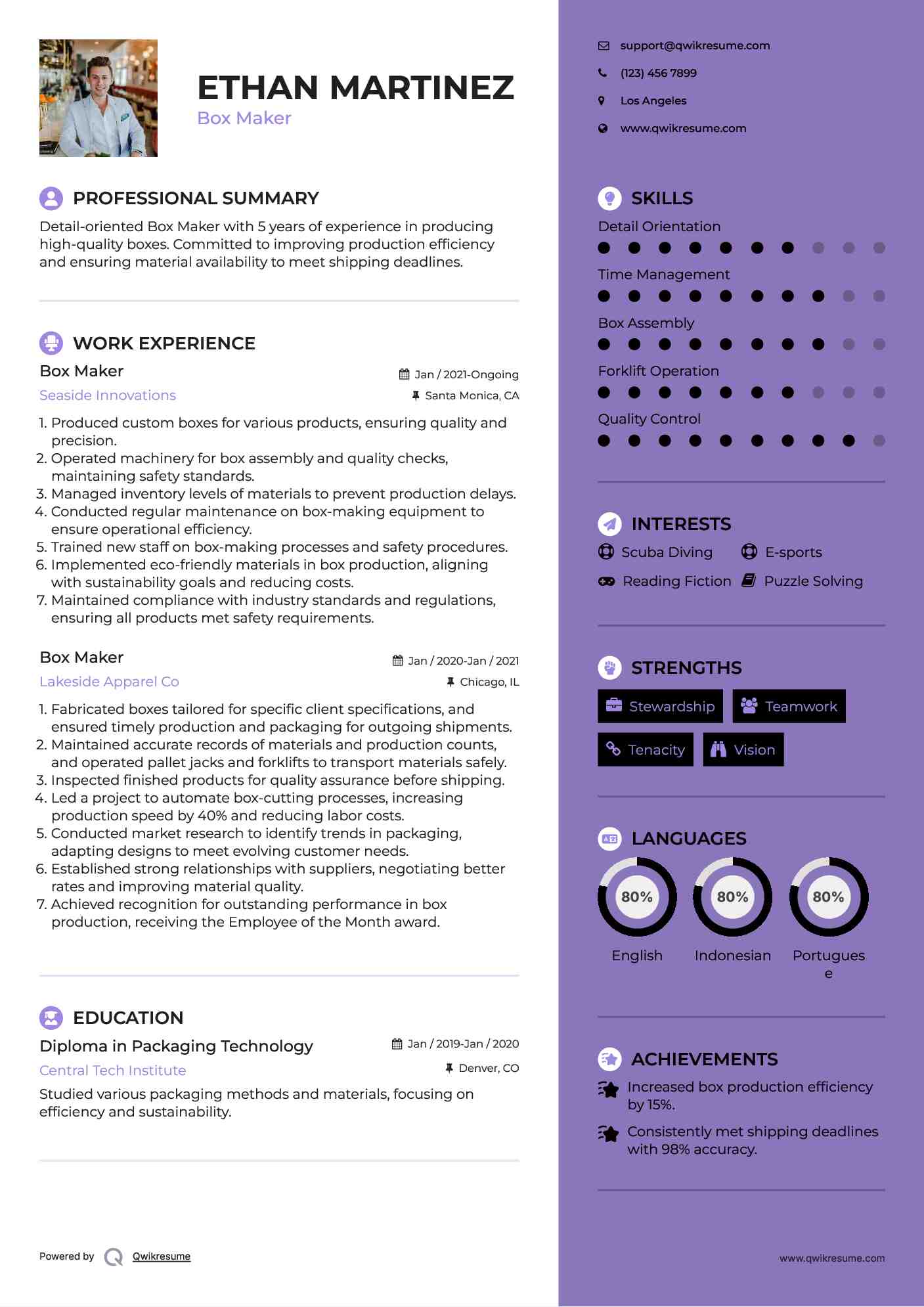 Box Maker Resume Format