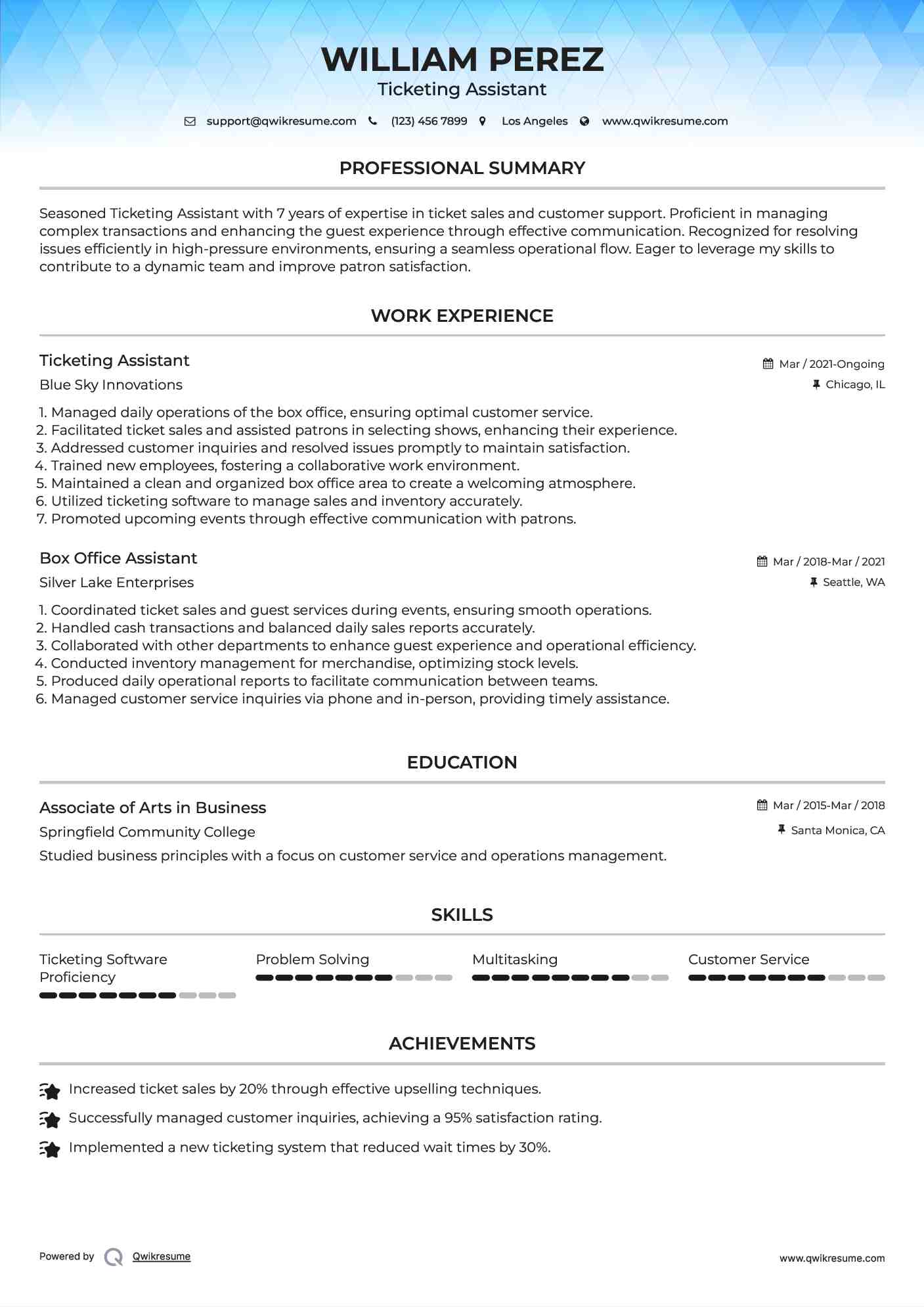 Ticketing Assistant Resume Format