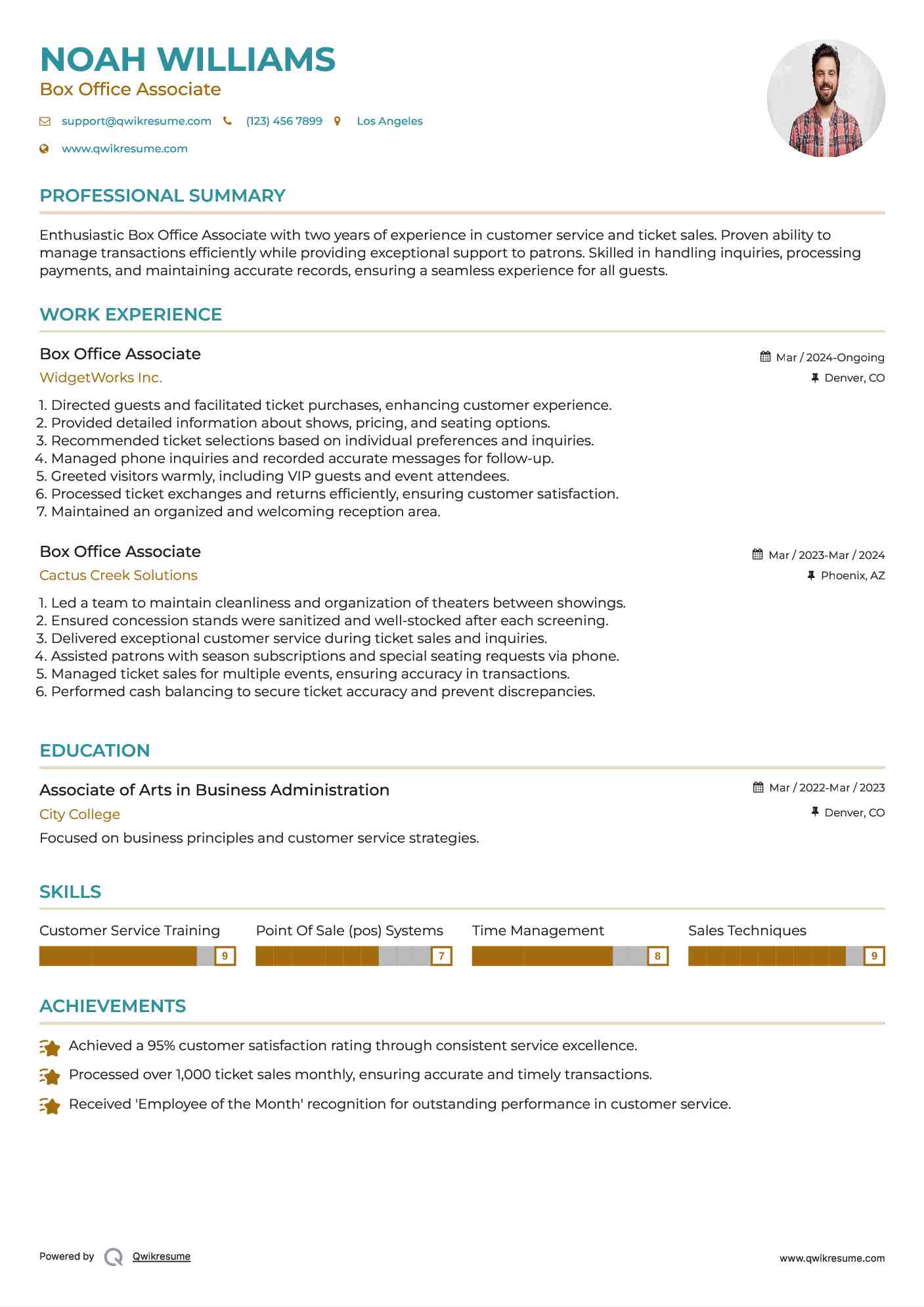Box Office Associate Resume Template