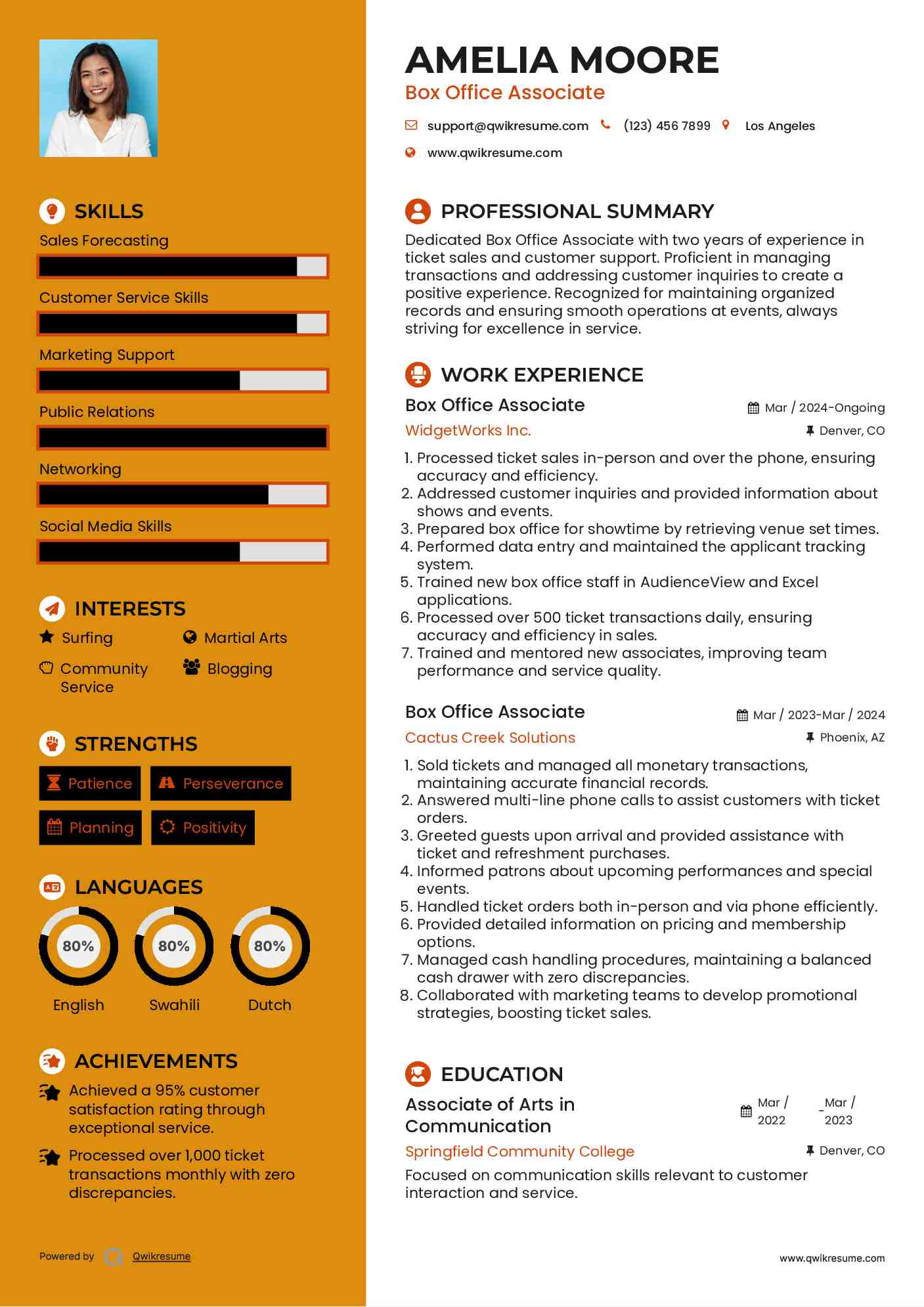 Box Office Associate Resume Model