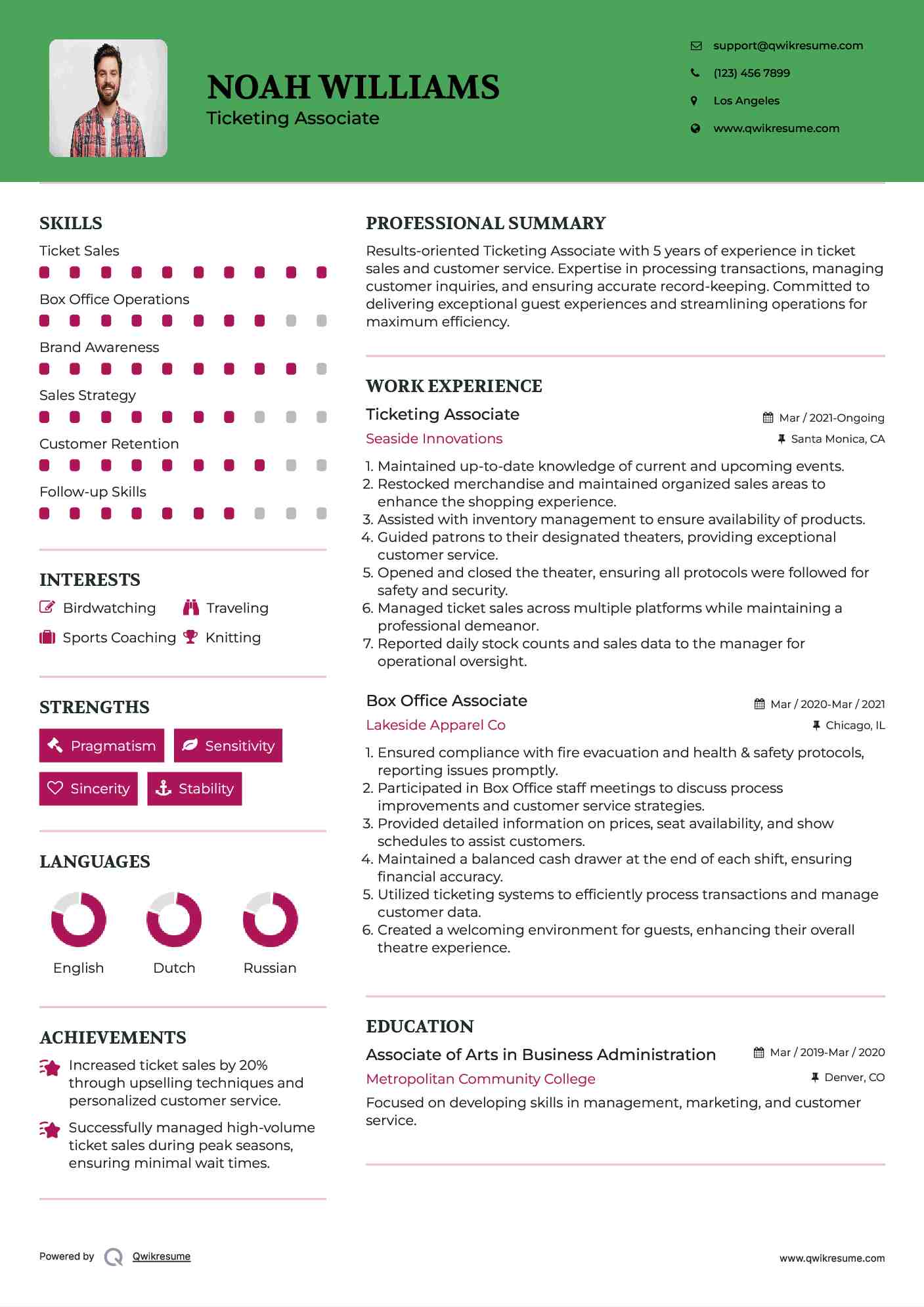 Ticketing Associate Resume Template