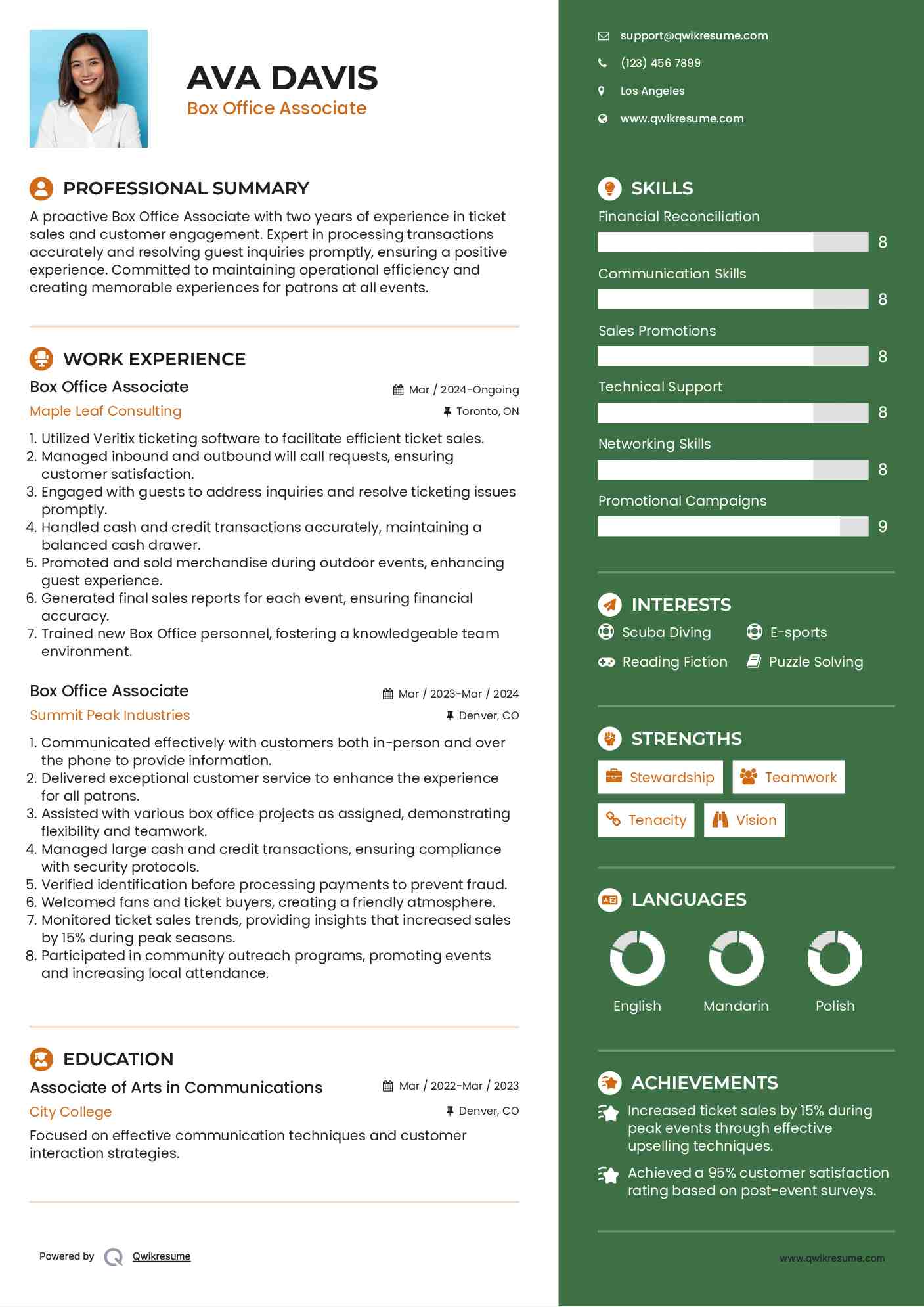 Box Office Associate Resume Model