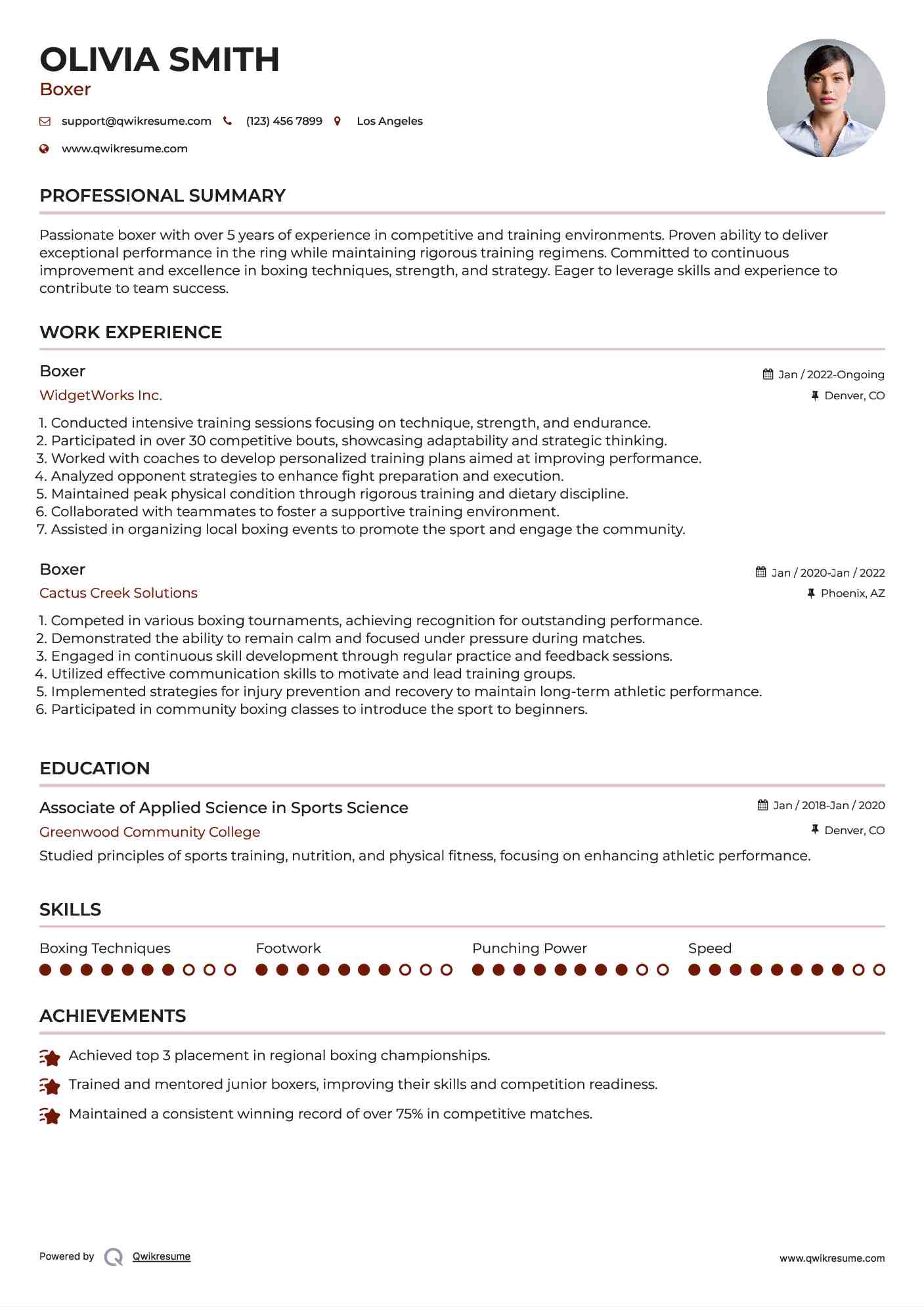 Boxer Resume Sample