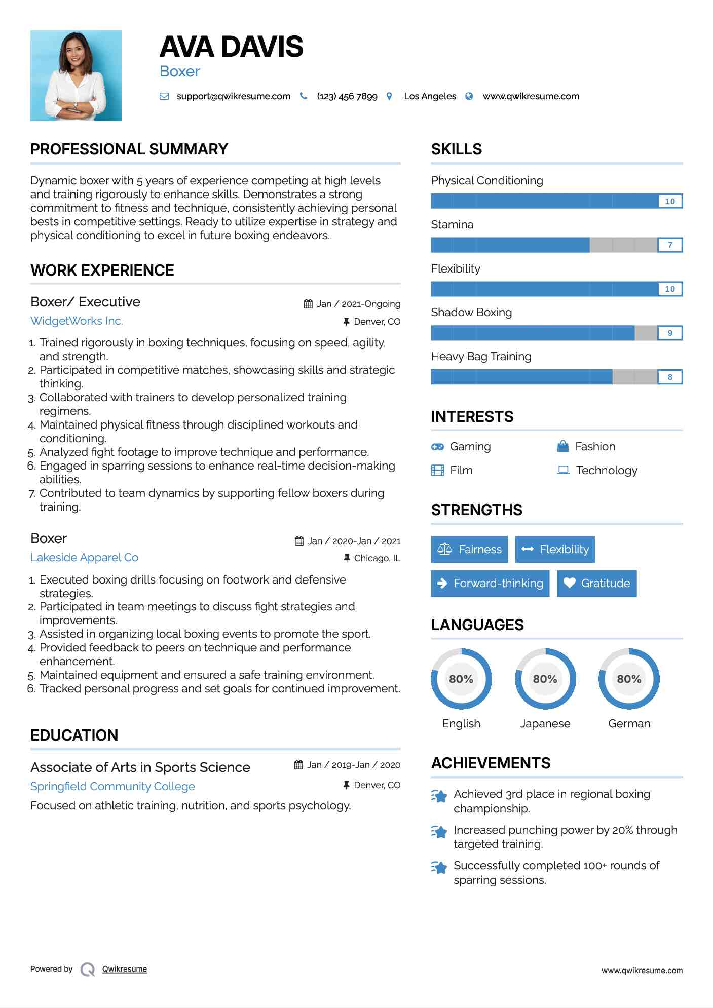 Boxer/ Executive Resume Example