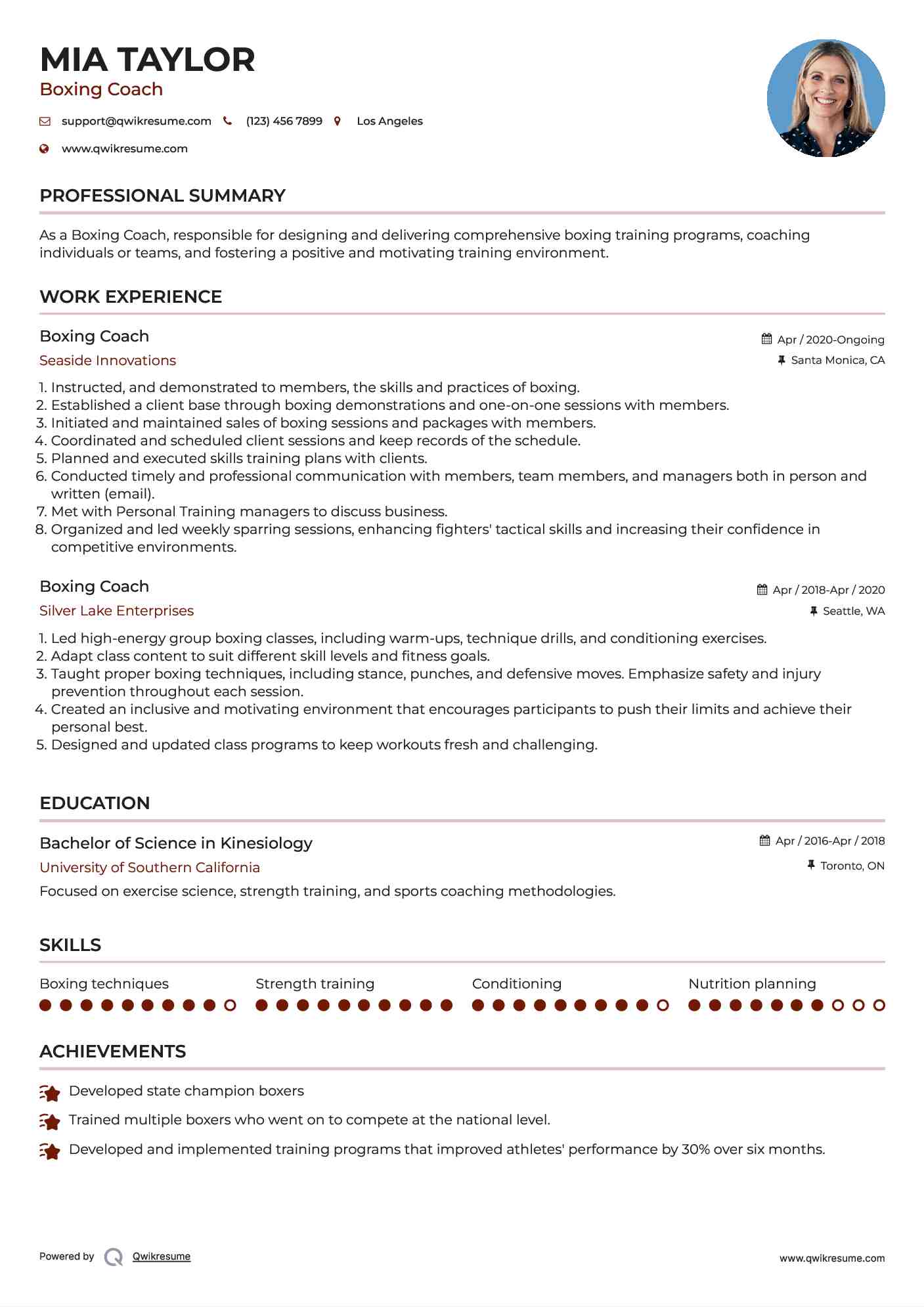 Boxing Coach Resume Format