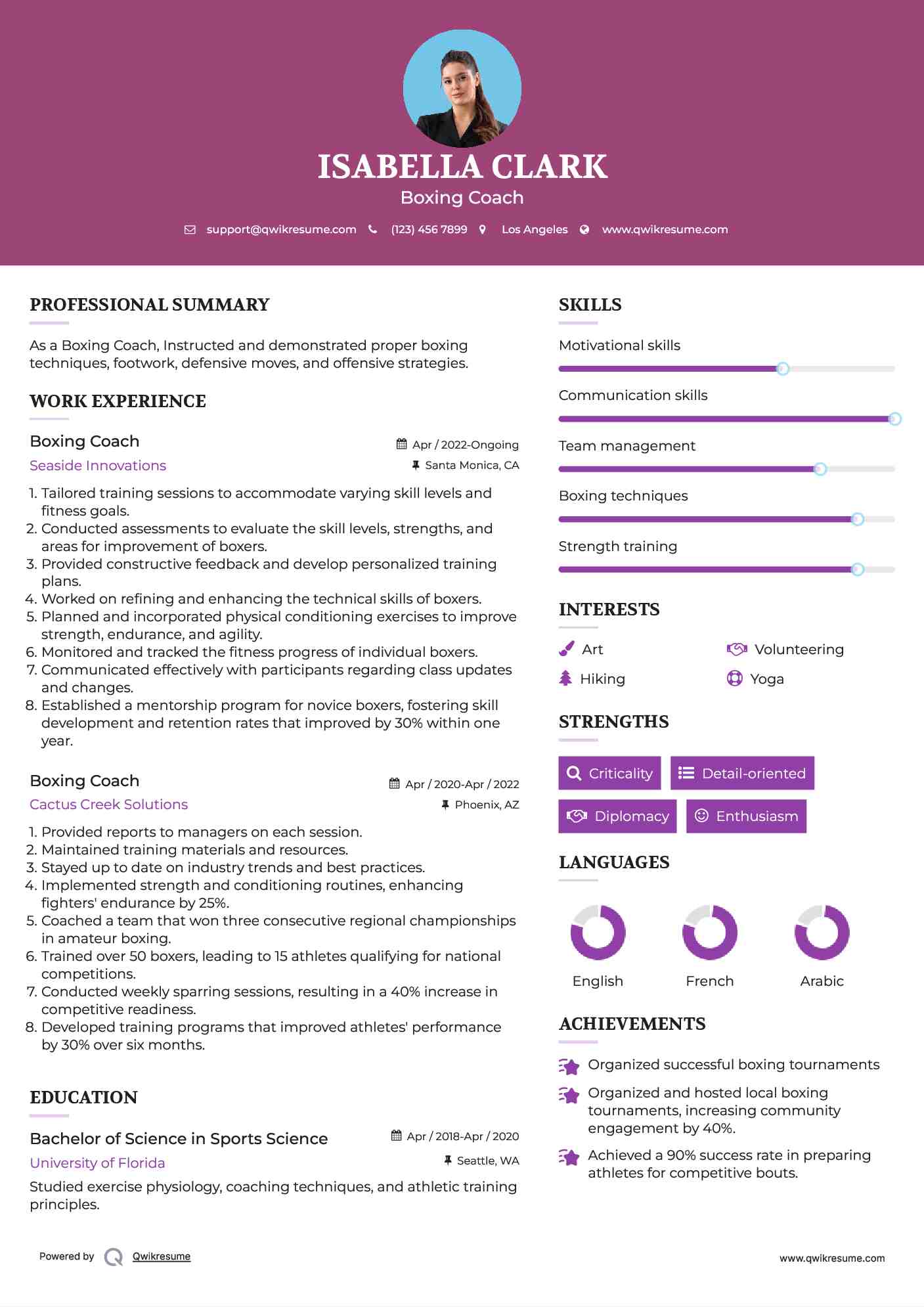 Boxing Coach Resume Example