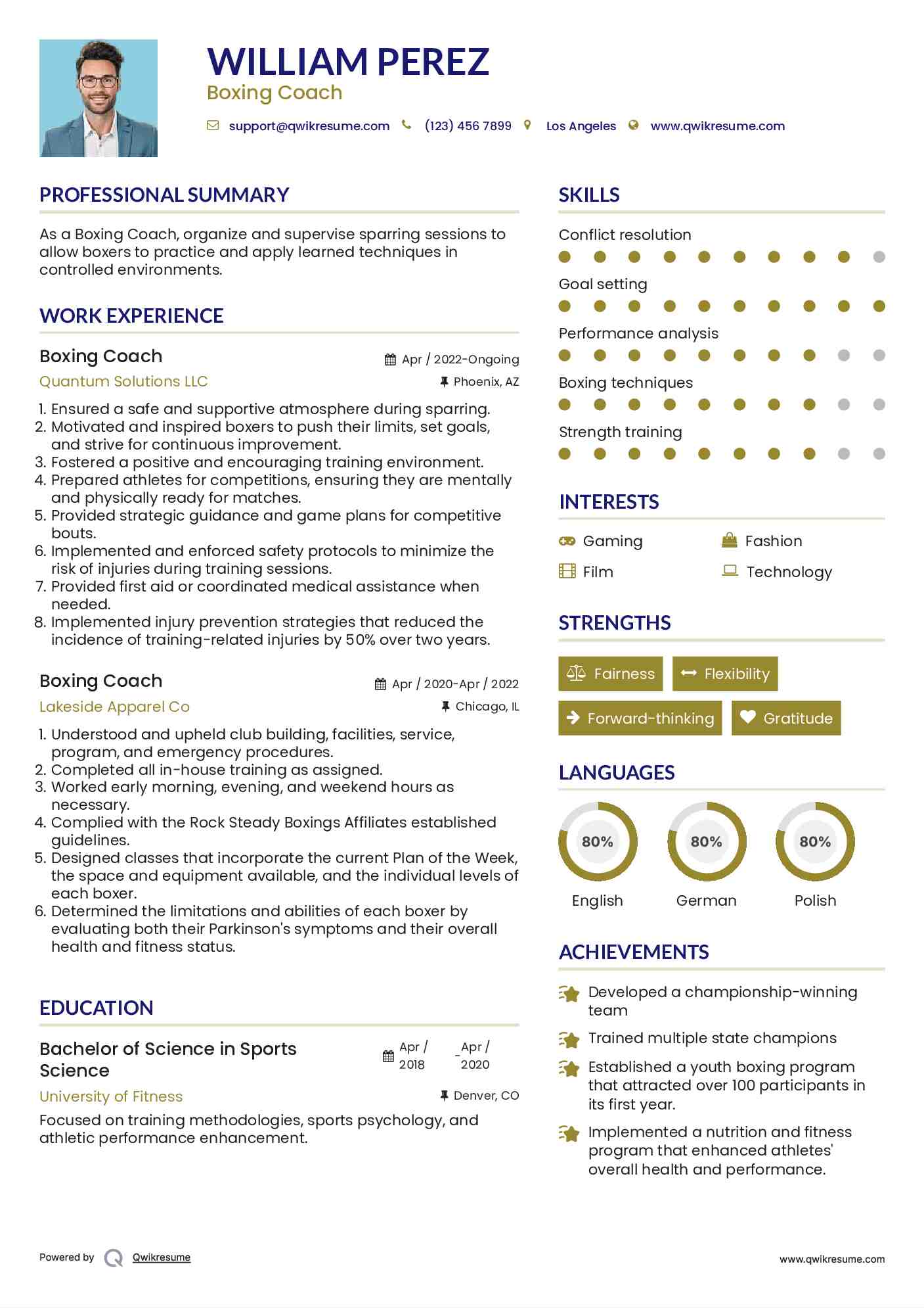 Boxing Coach Resume Template