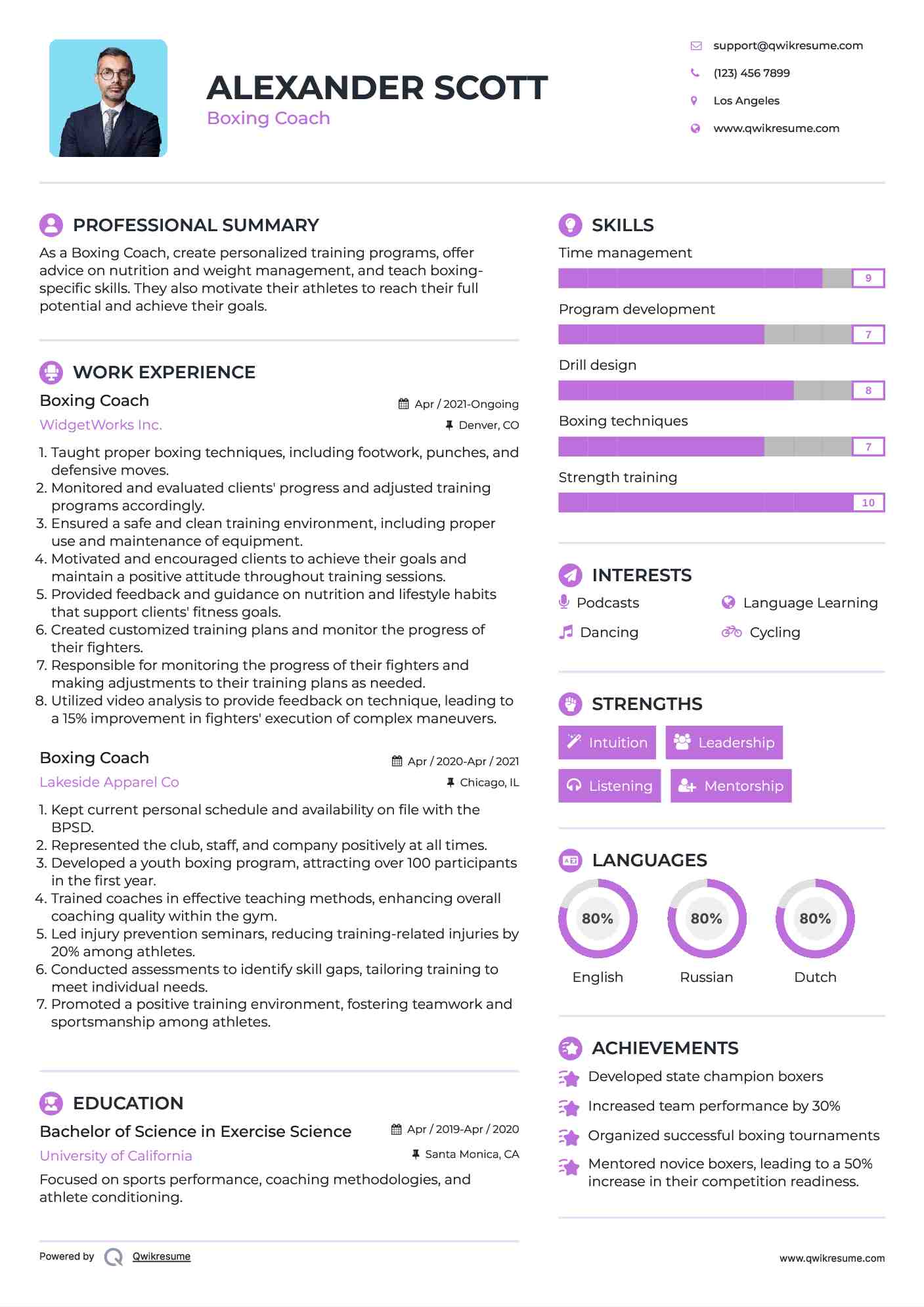 Boxing Coach Resume Format