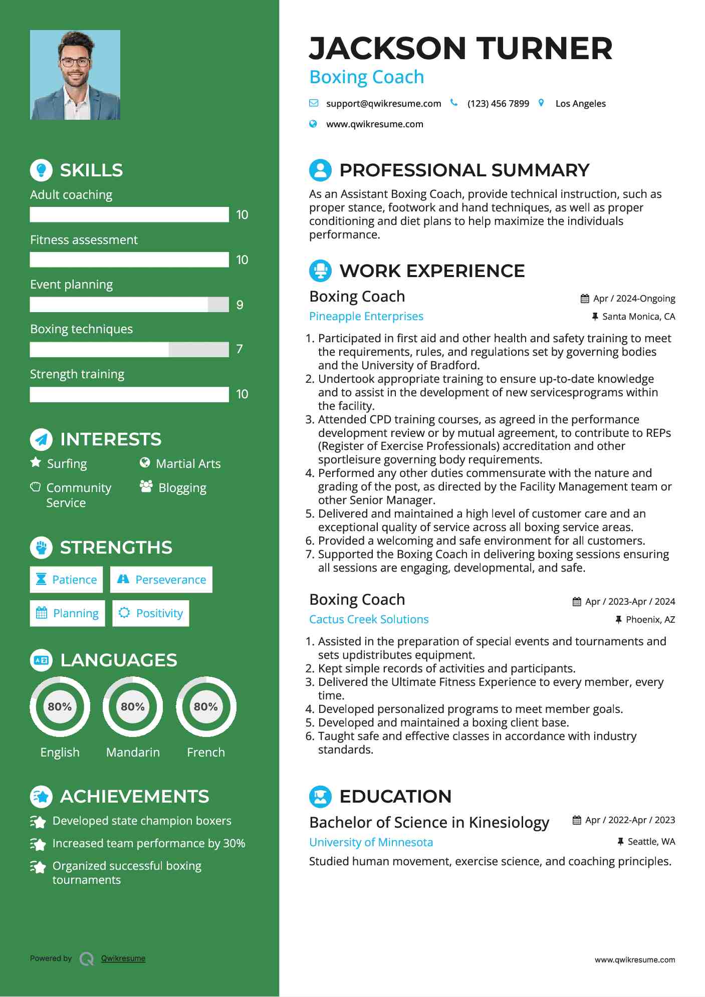 Boxing Coach Resume Format