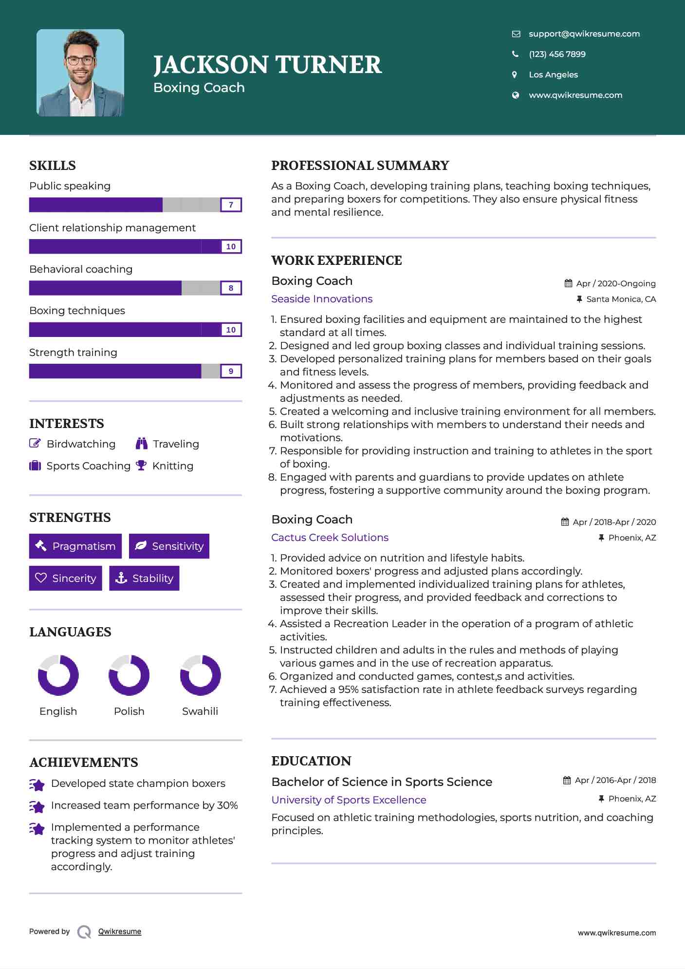 Boxing Coach Resume Model