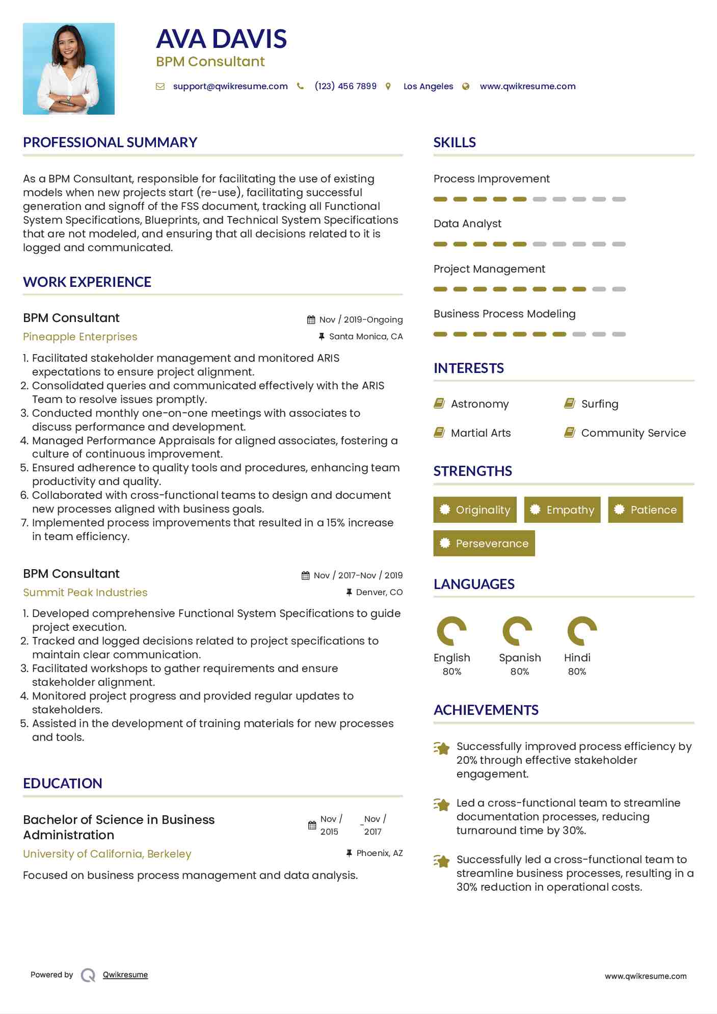 BPM Consultant Resume Template
