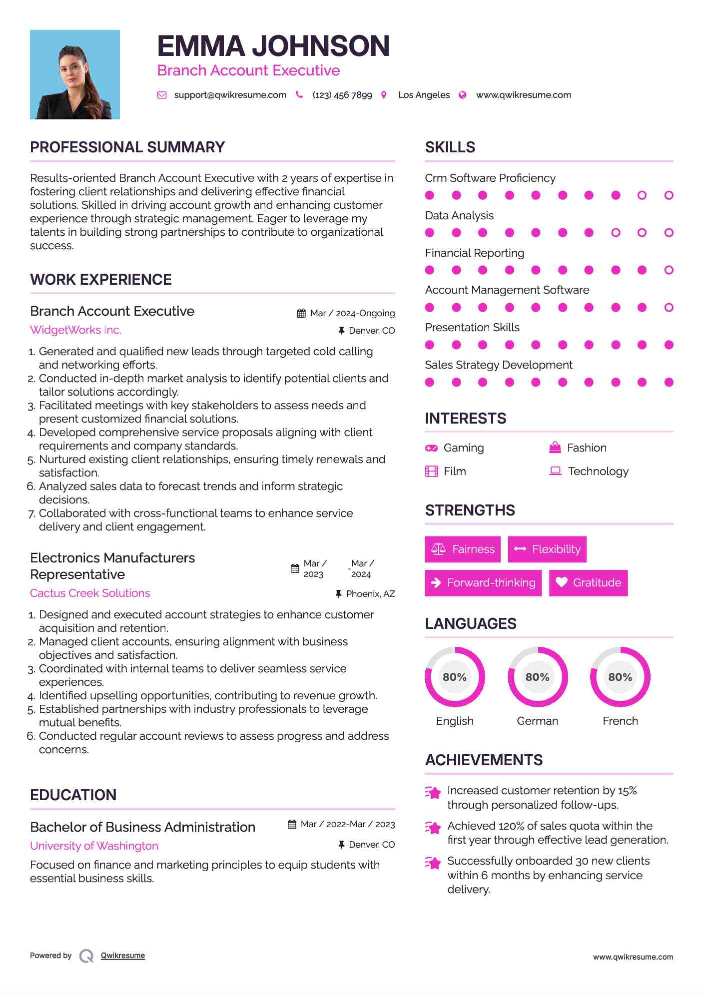 Branch Account Executive Resume Sample