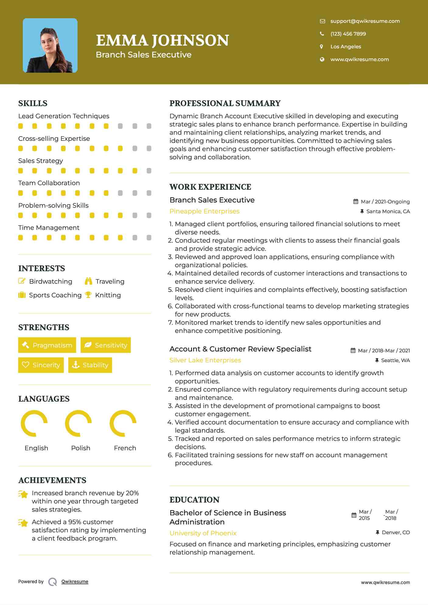 branch account executive resume samples qwikresume