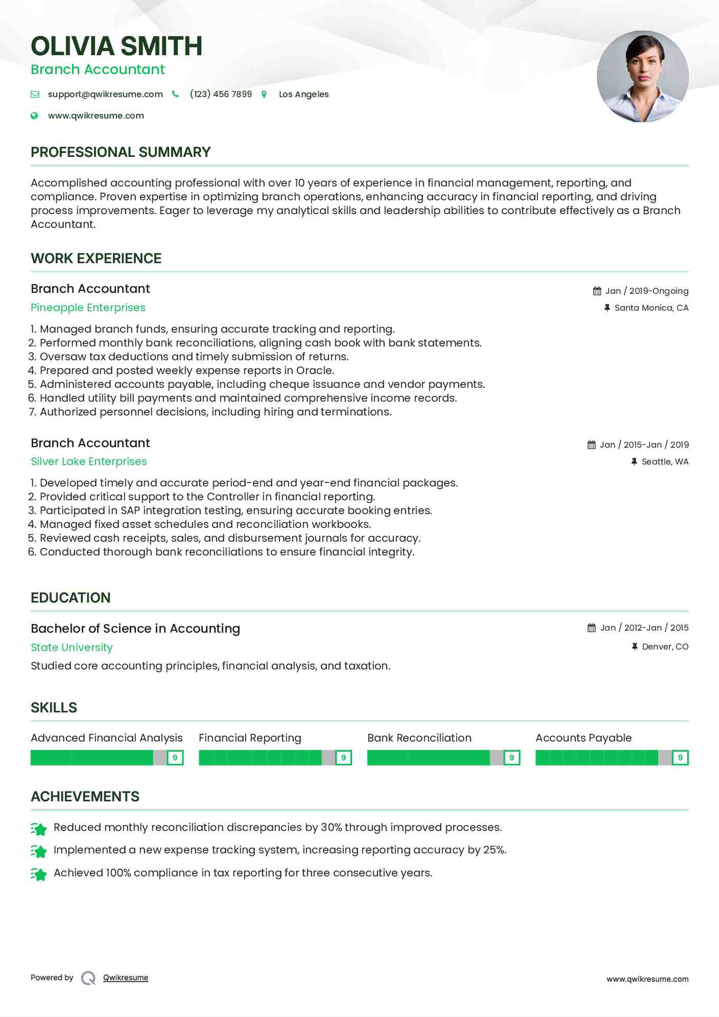 Branch Accountant Resume Example