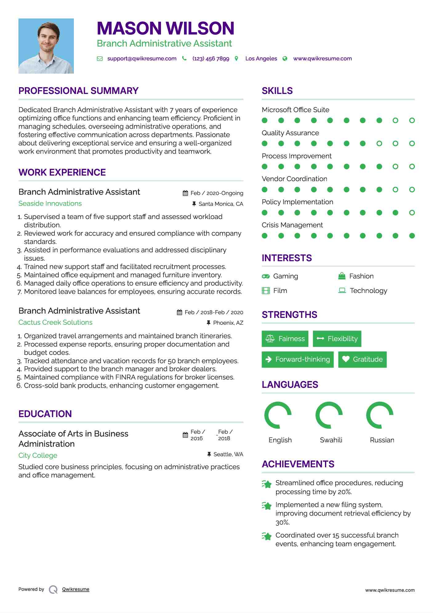 Branch Administrative Assistant Resume Template