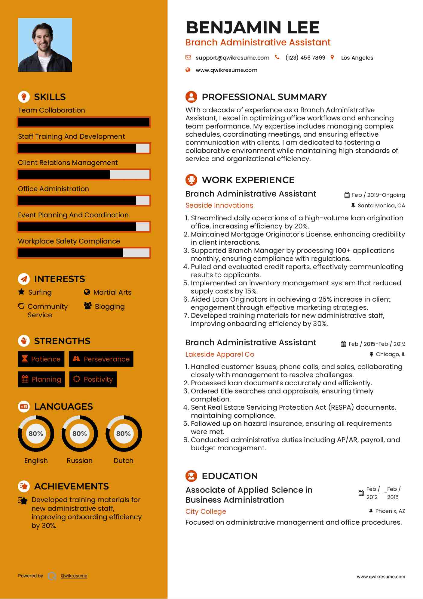 Branch Administrative Assistant Resume Format