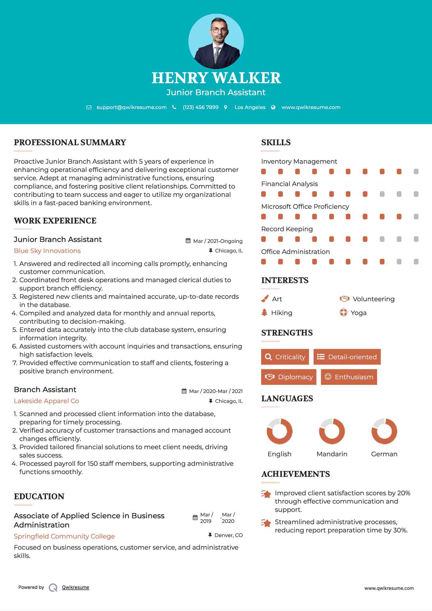 Junior Branch Assistant Resume Format