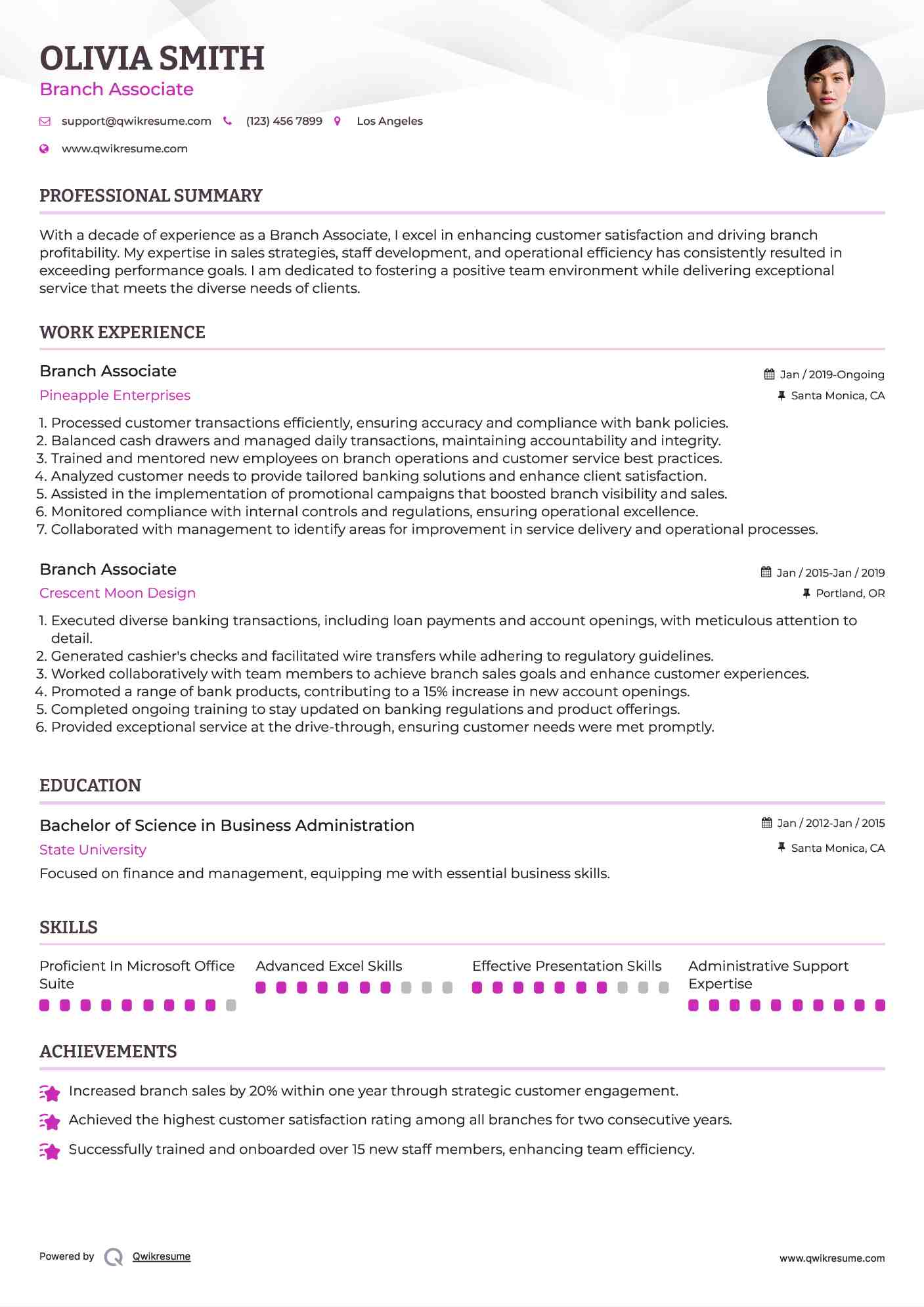 Branch Associate Resume Template