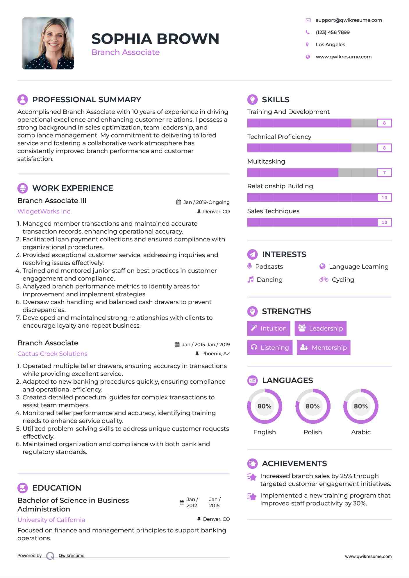 Branch Associate III Resume Example