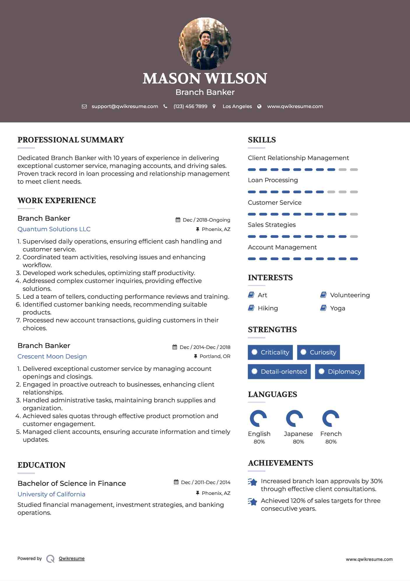 Branch Banker Resume Example