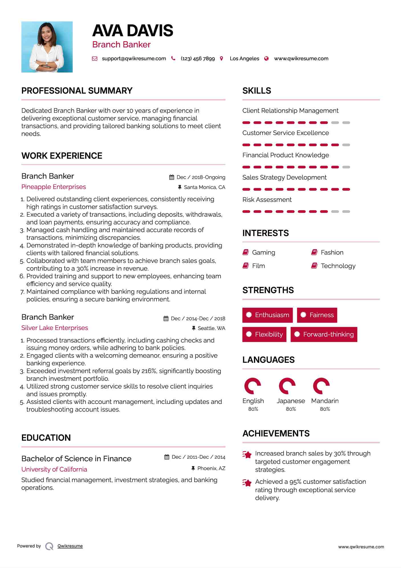 Branch Banker Resume Example