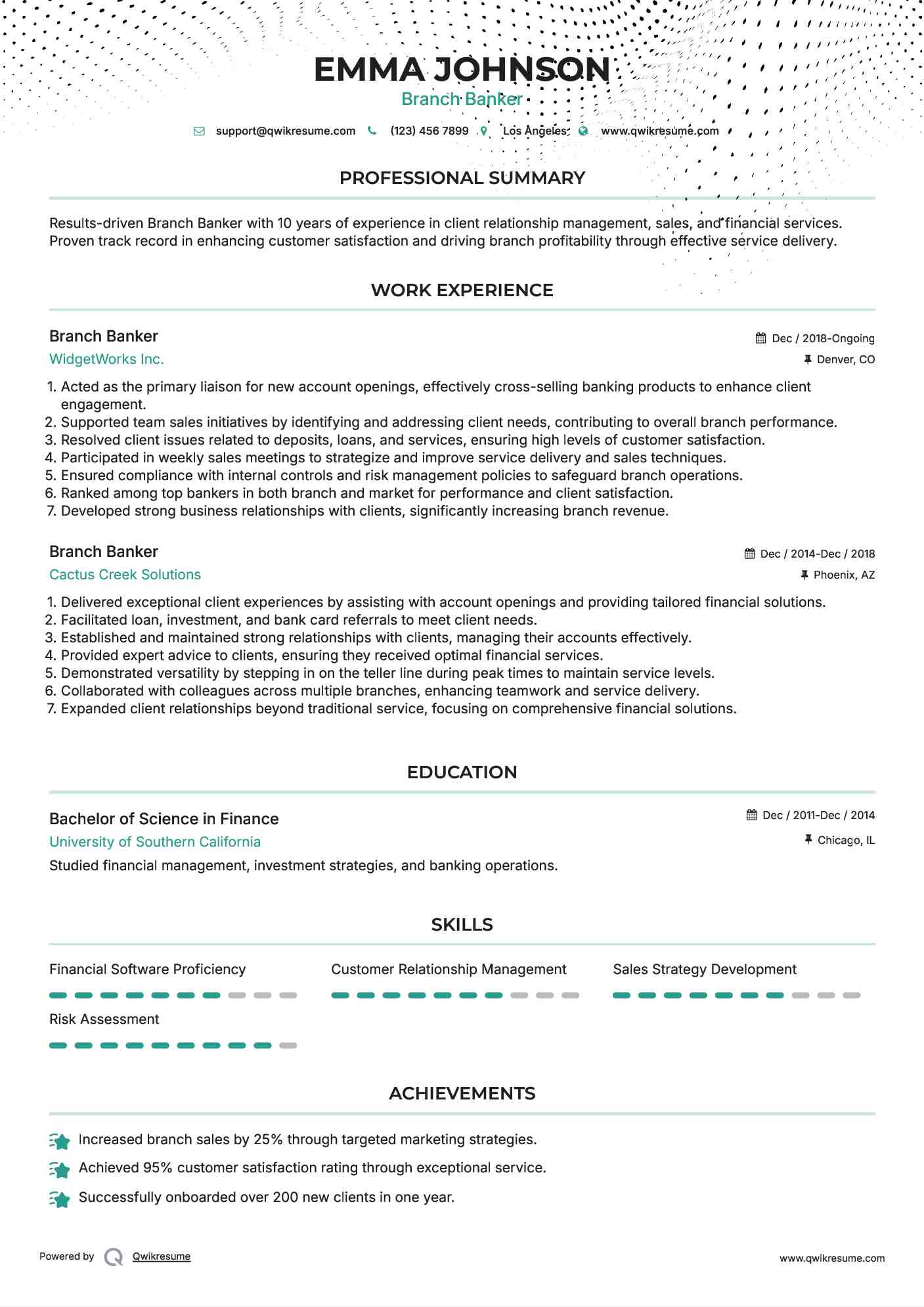 Branch Banker Resume Model