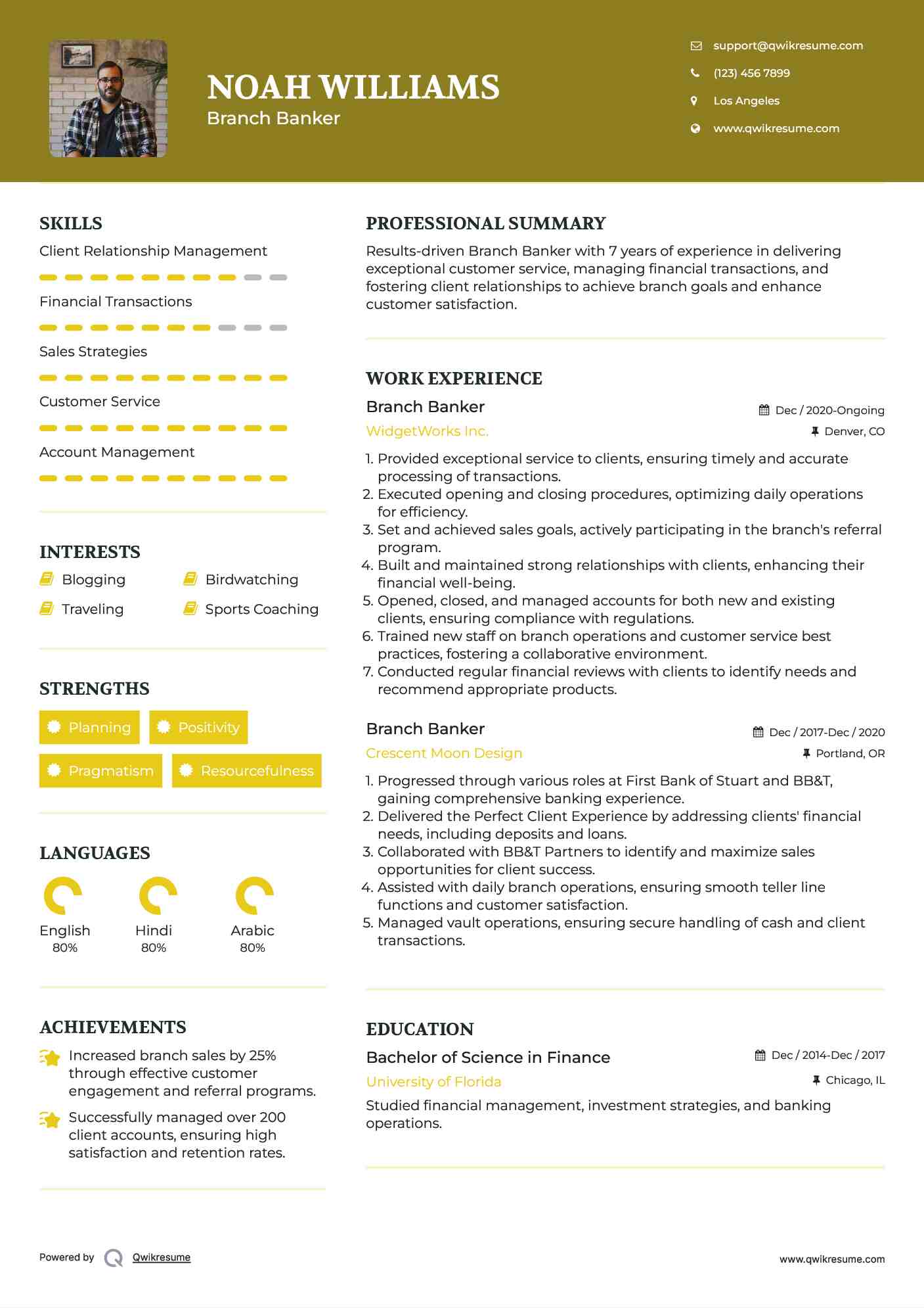 Branch Banker Resume Format