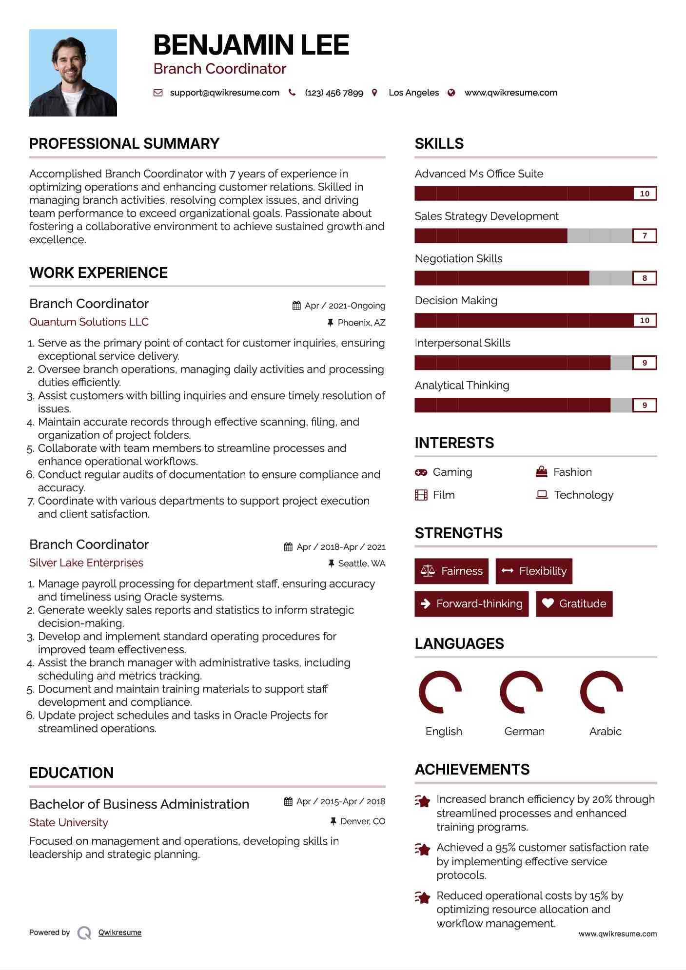 Branch Coordinator Resume Example